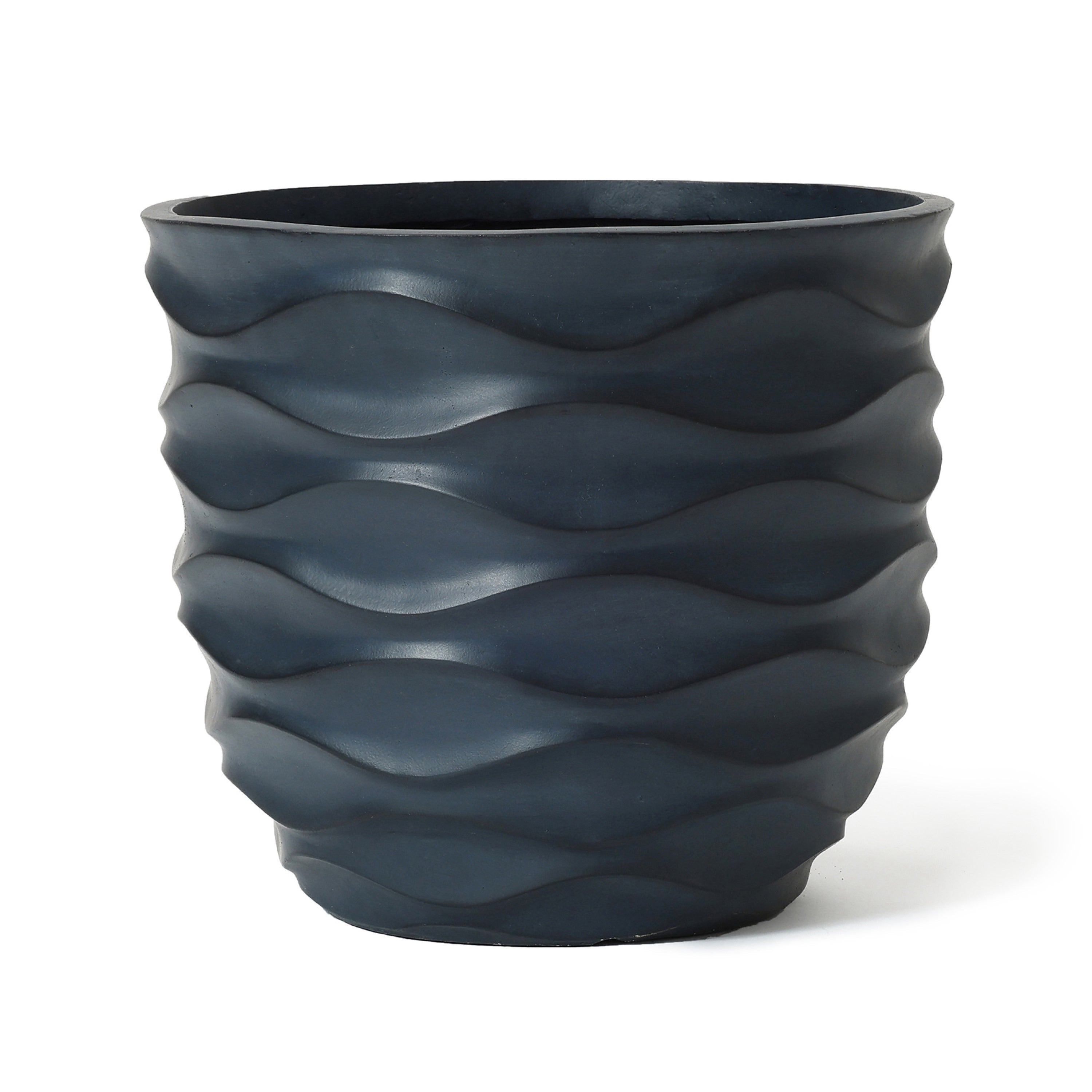 Round Black Waves Indoor/Outdoor MgO Planter