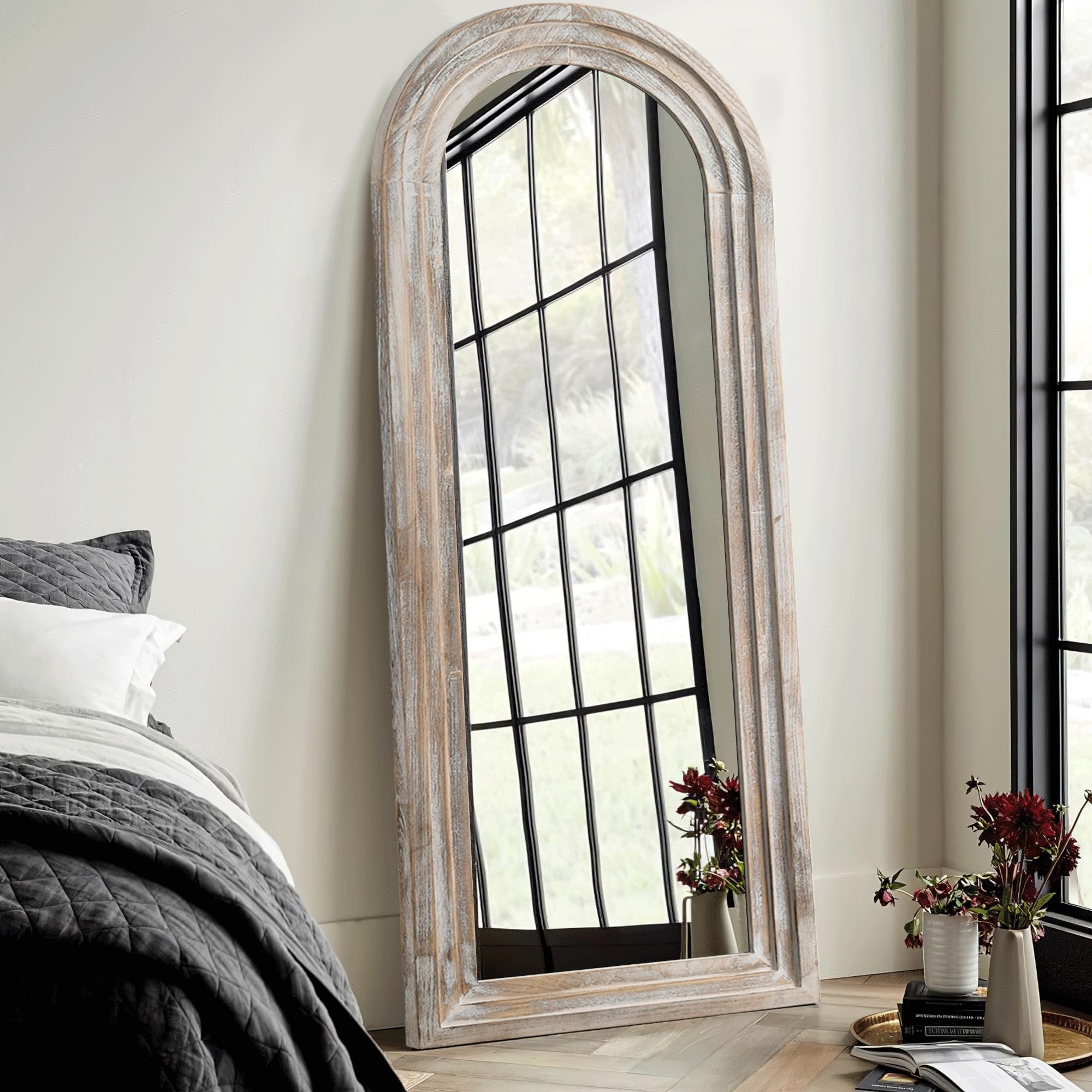 Dovelina Rustic Arched Distressed Wood Mirror Full-length Floor Mirror