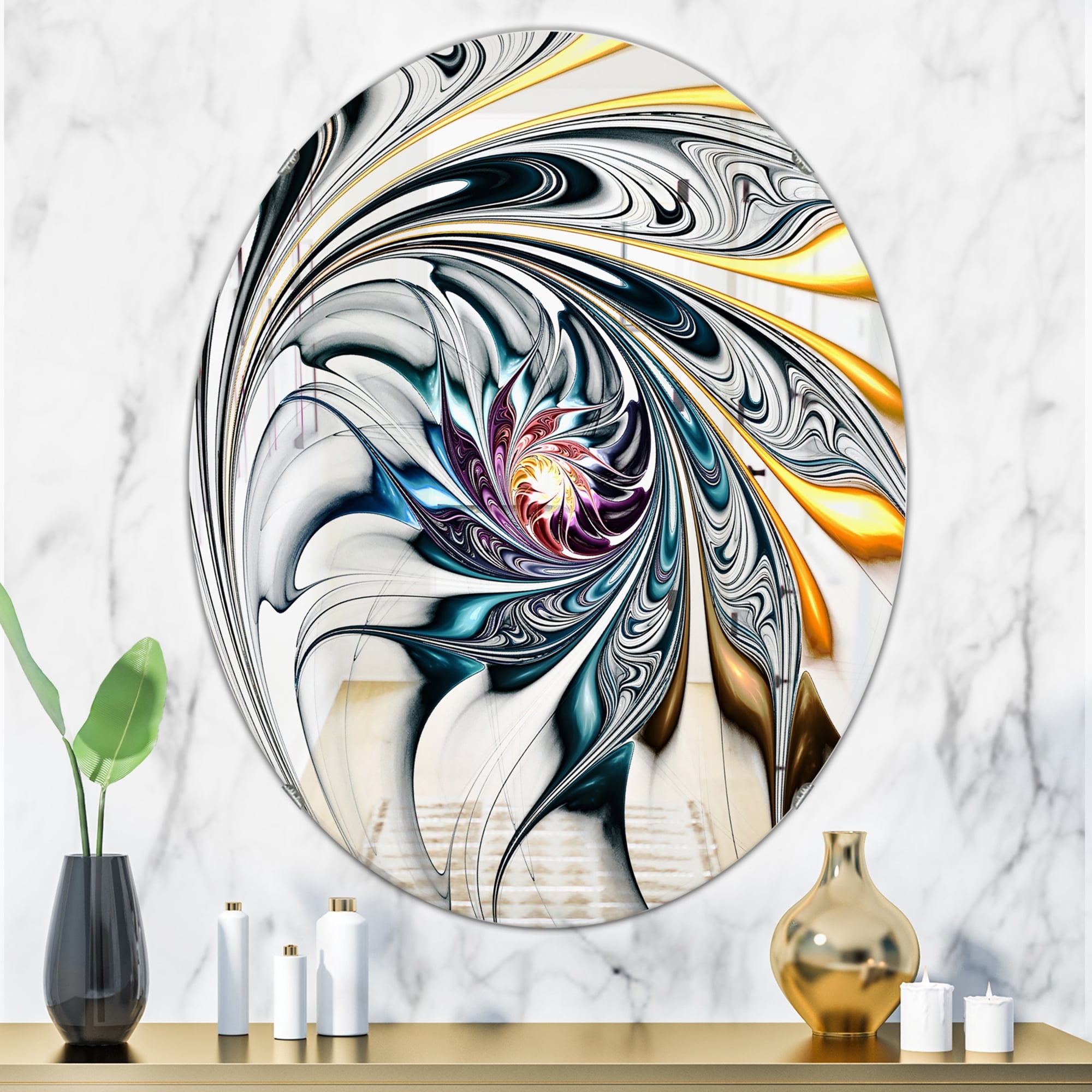 Designart Modern Stained Glass Floral Art Printed Wall Mirror