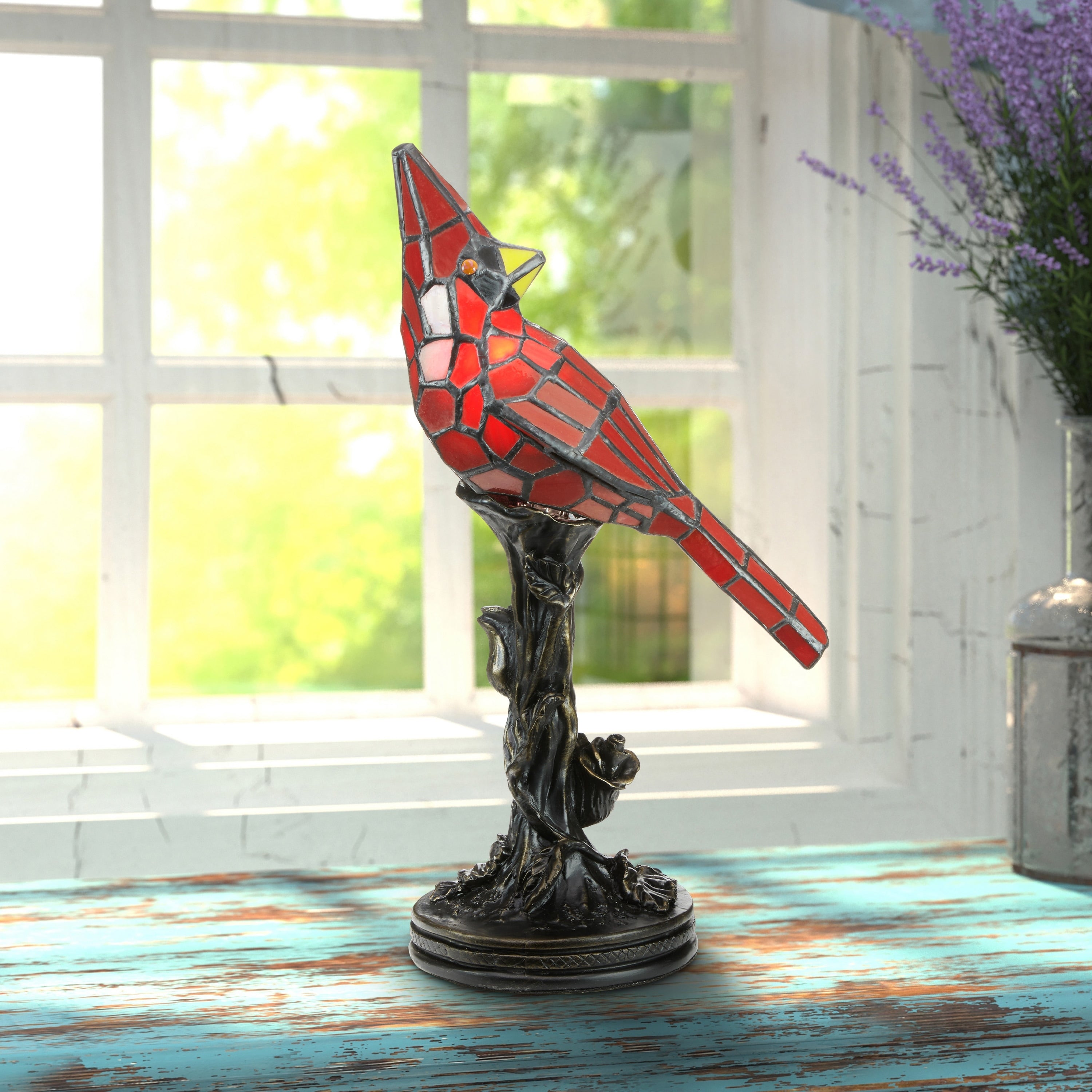 River of Goods Red Stained Glass 13-inch Cardinal Accent Lamp - 8L x 4.5W x 13.5H