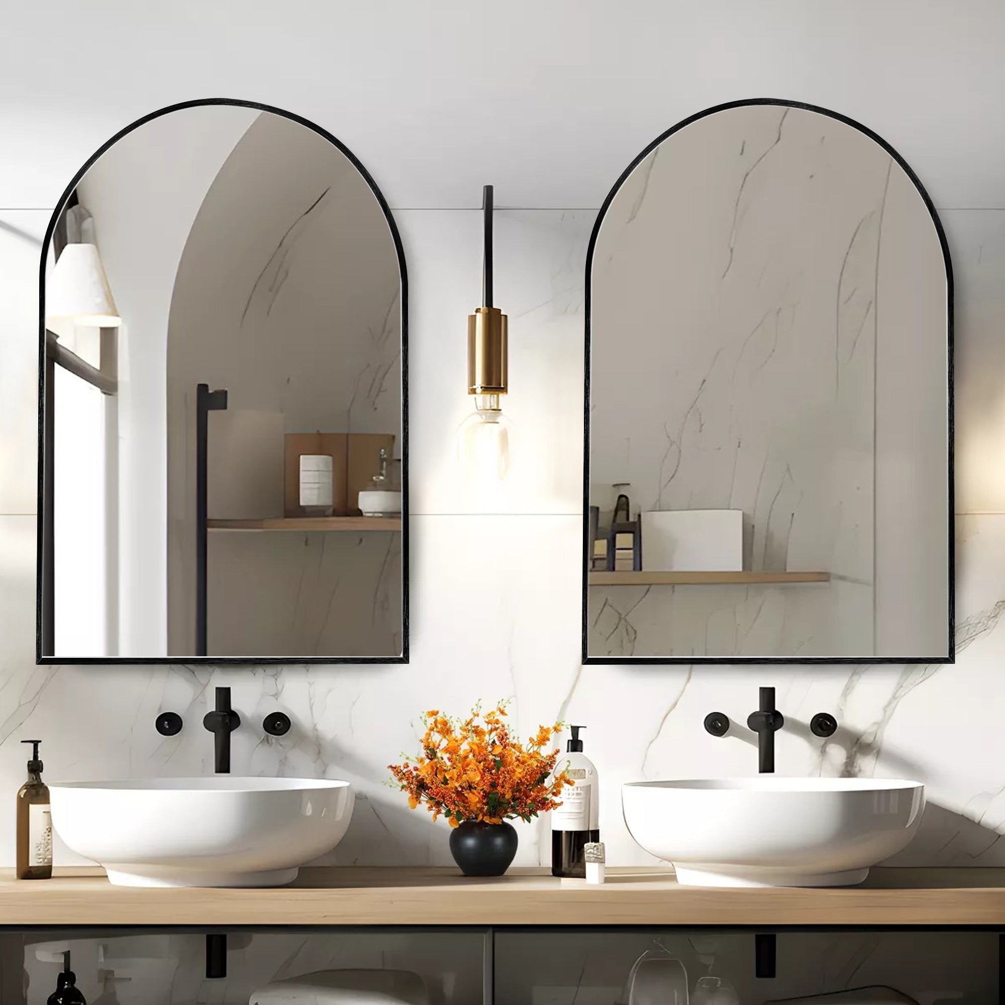 2 Pack Bathroom Arch Aluminum Wall Mirror Vanity Mirrors