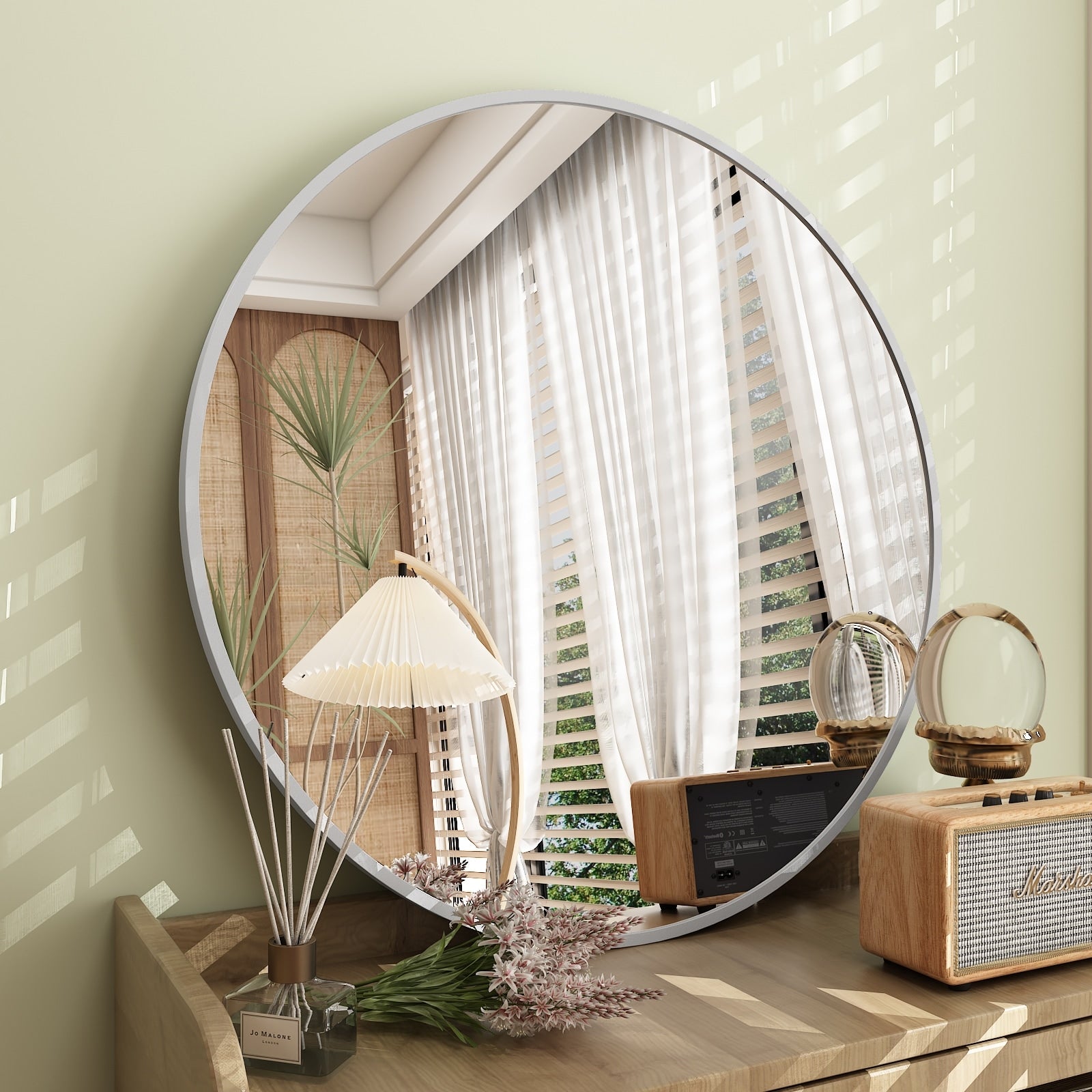 Full Size Round Bathroom Vanity Wall Mirror with Metal Frame