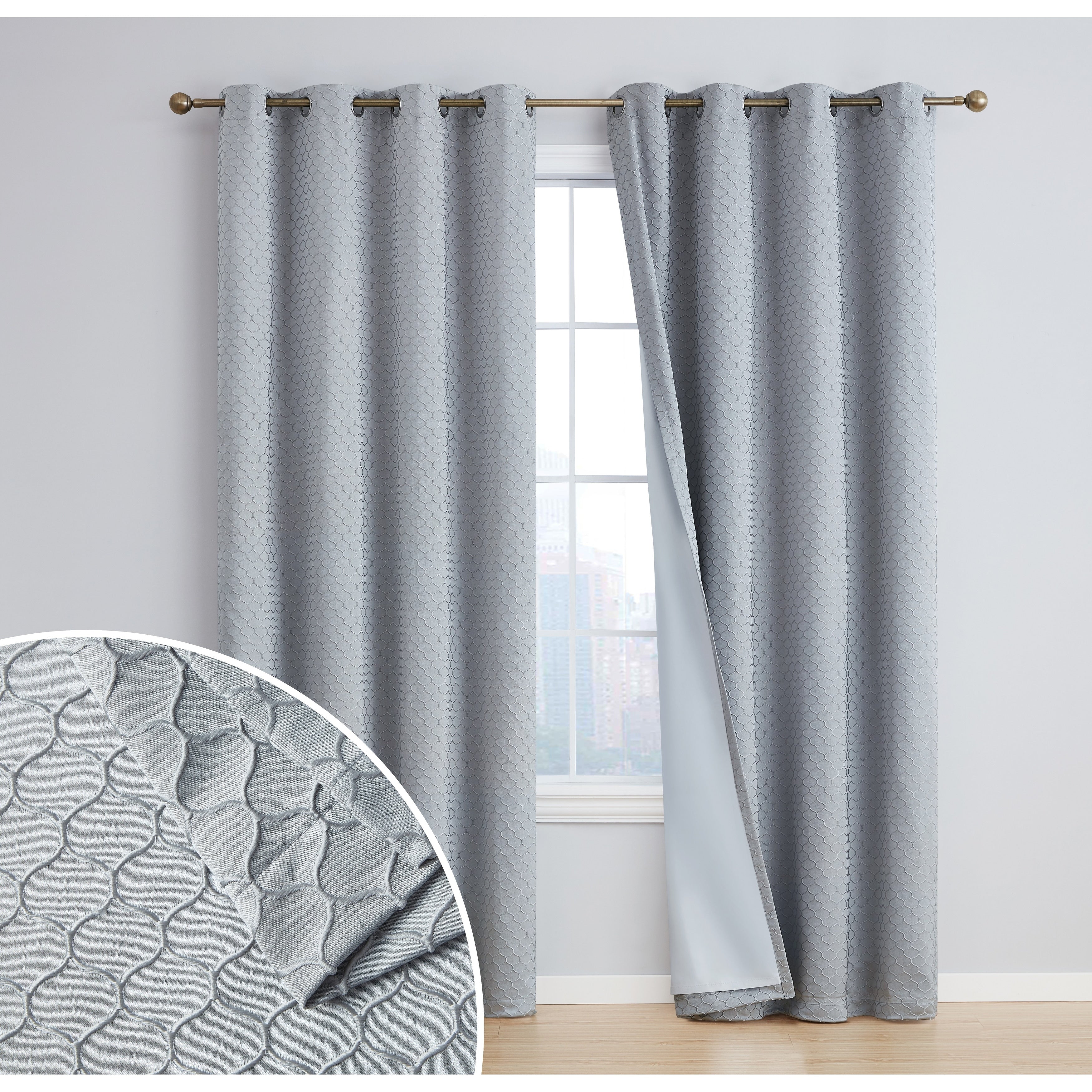 HLC.me Sienna Pattern 100% Complete Blackout Thermal Insulated Double Layer Window Curtain Grommet Panels, Set of 2