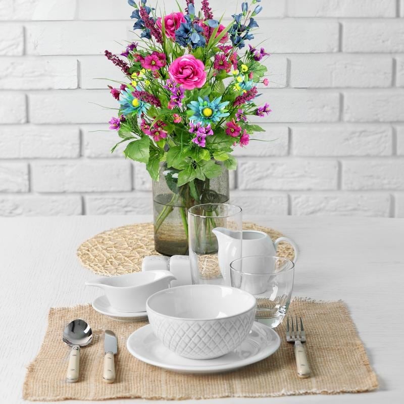 Artificial Silk Dahlia, Morning Glory, and Ranunculus 30-stem Bush