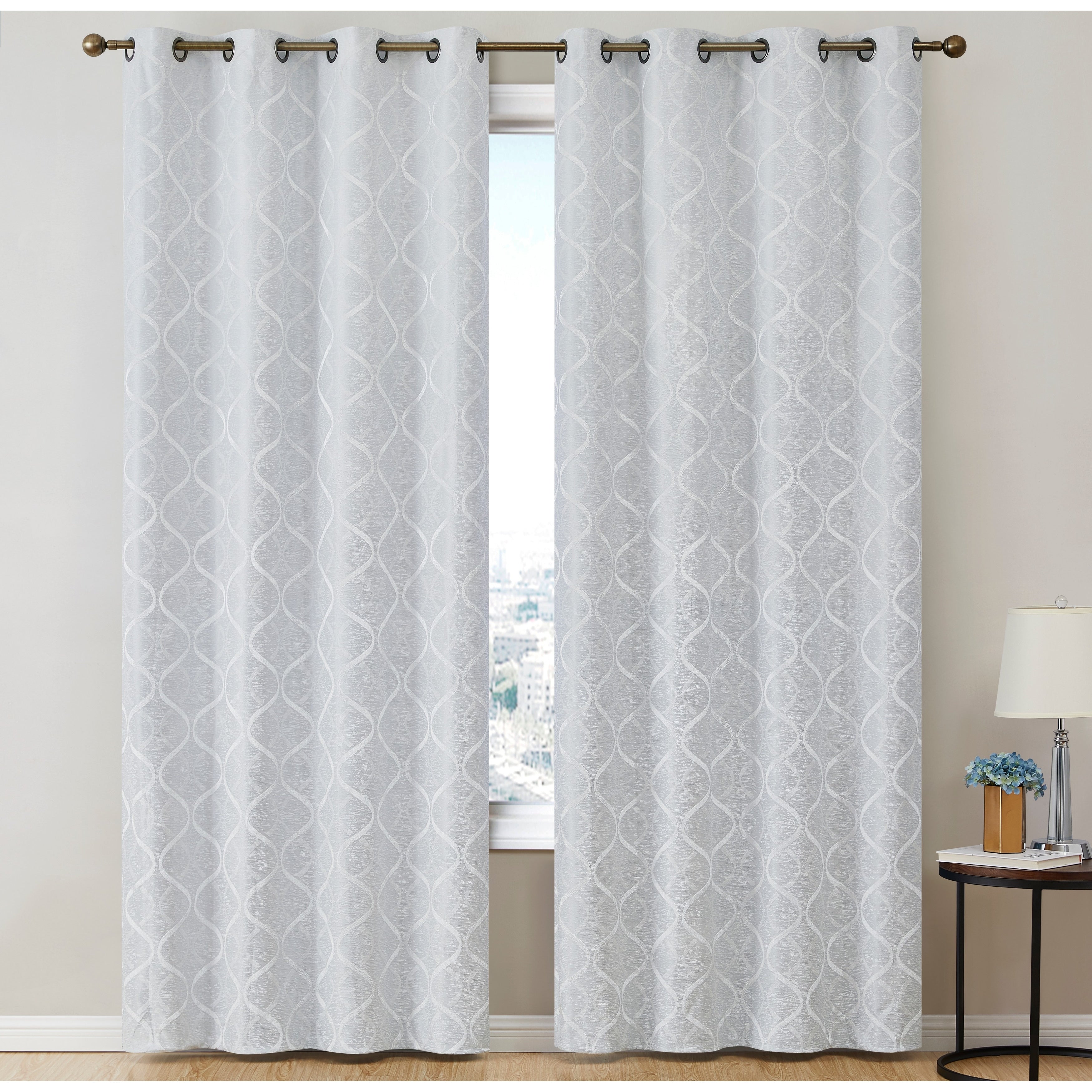 HLC.me Lattice Flocked 100% Complete Blackout Thermal Insulated Window Curtain Grommet Panels - Set of 2