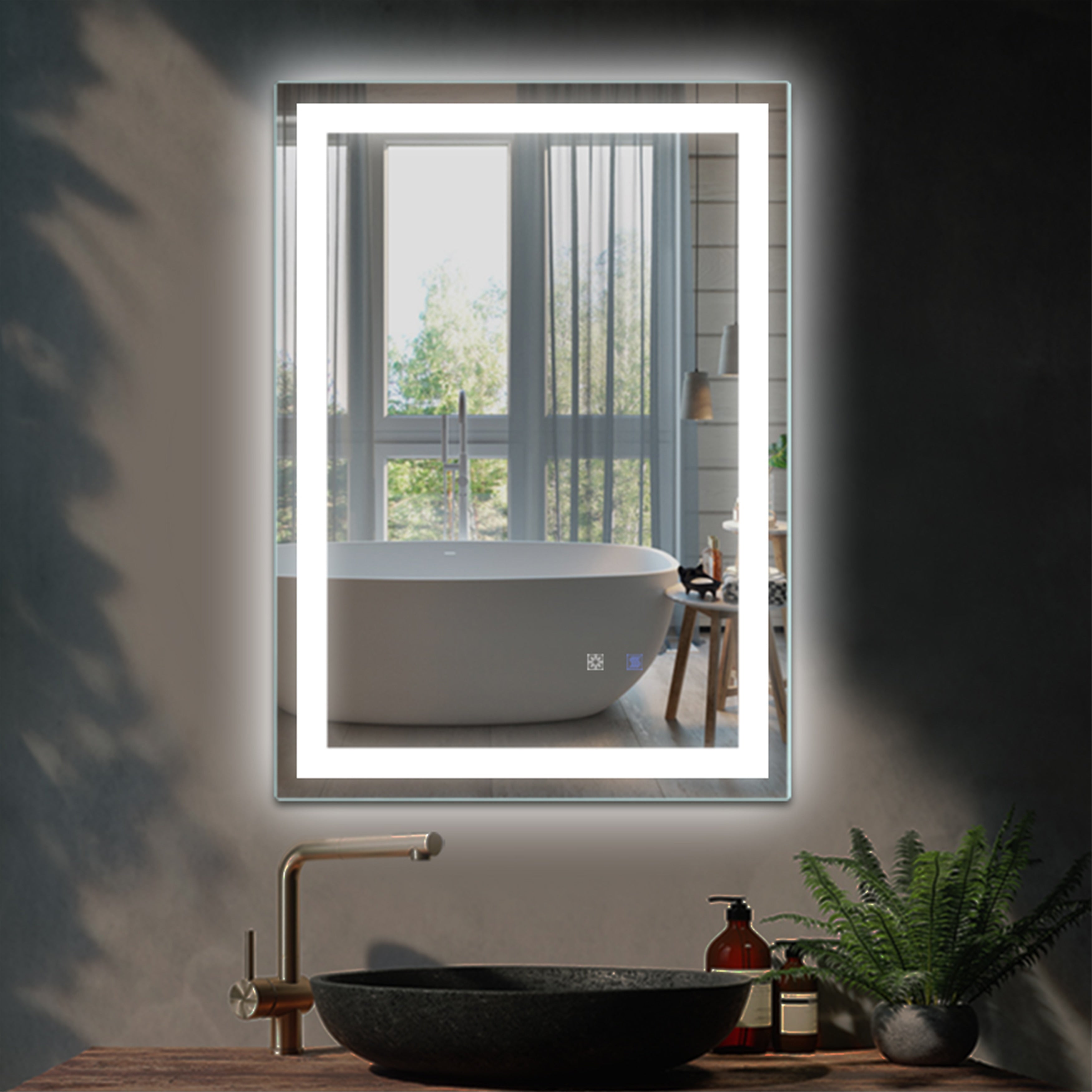 Wall-Mounted Frameless LED Vanity Mirror, Anti-Fog, Dimmable Bathroom Mirror with Light