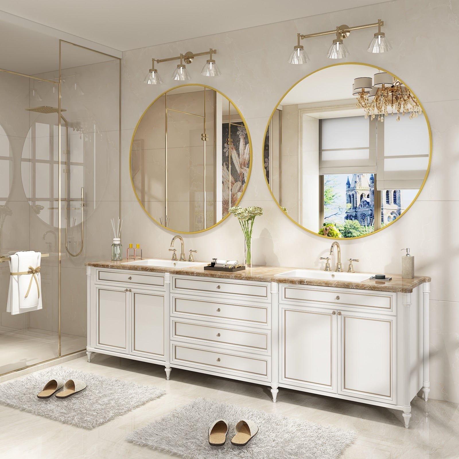 Full Size Round Bathroom Vanity Wall Mirror with Metal Frame