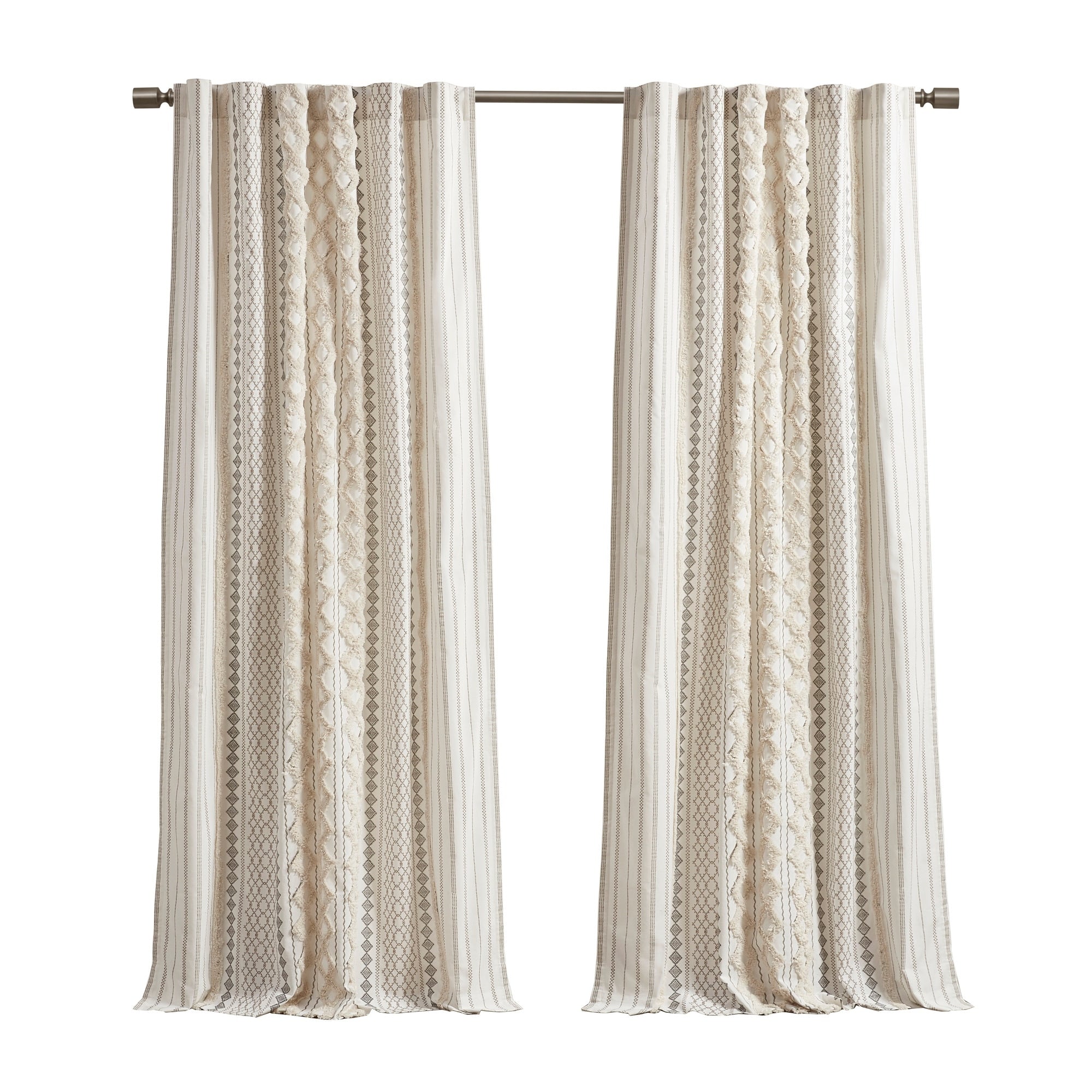 INK+IVY Imani Cotton Printed Curtain Panel with Chenille Stripe and Lining