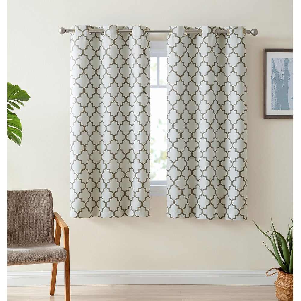 HLC.me Lattice Geometric Blackout Thermal Privacy Room Darkening Grommet Window Drapes Curtain Panels - Set of 2