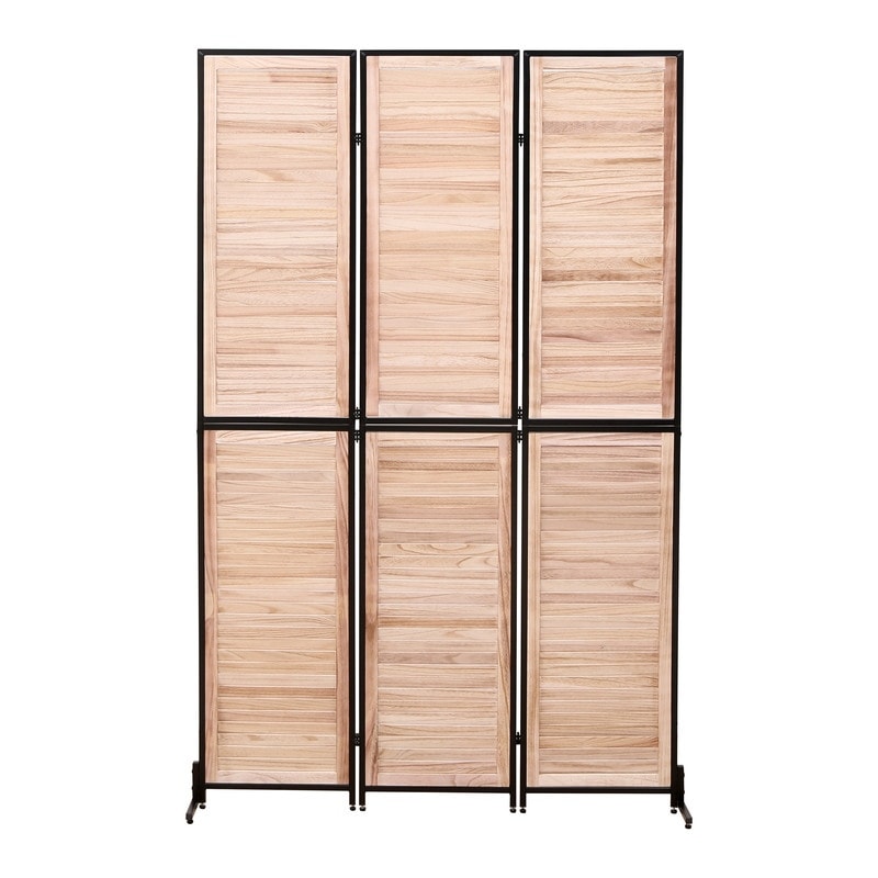 3 Panel Room Dividers and Folding Privacy Screen Natural Wooden Room Partitions