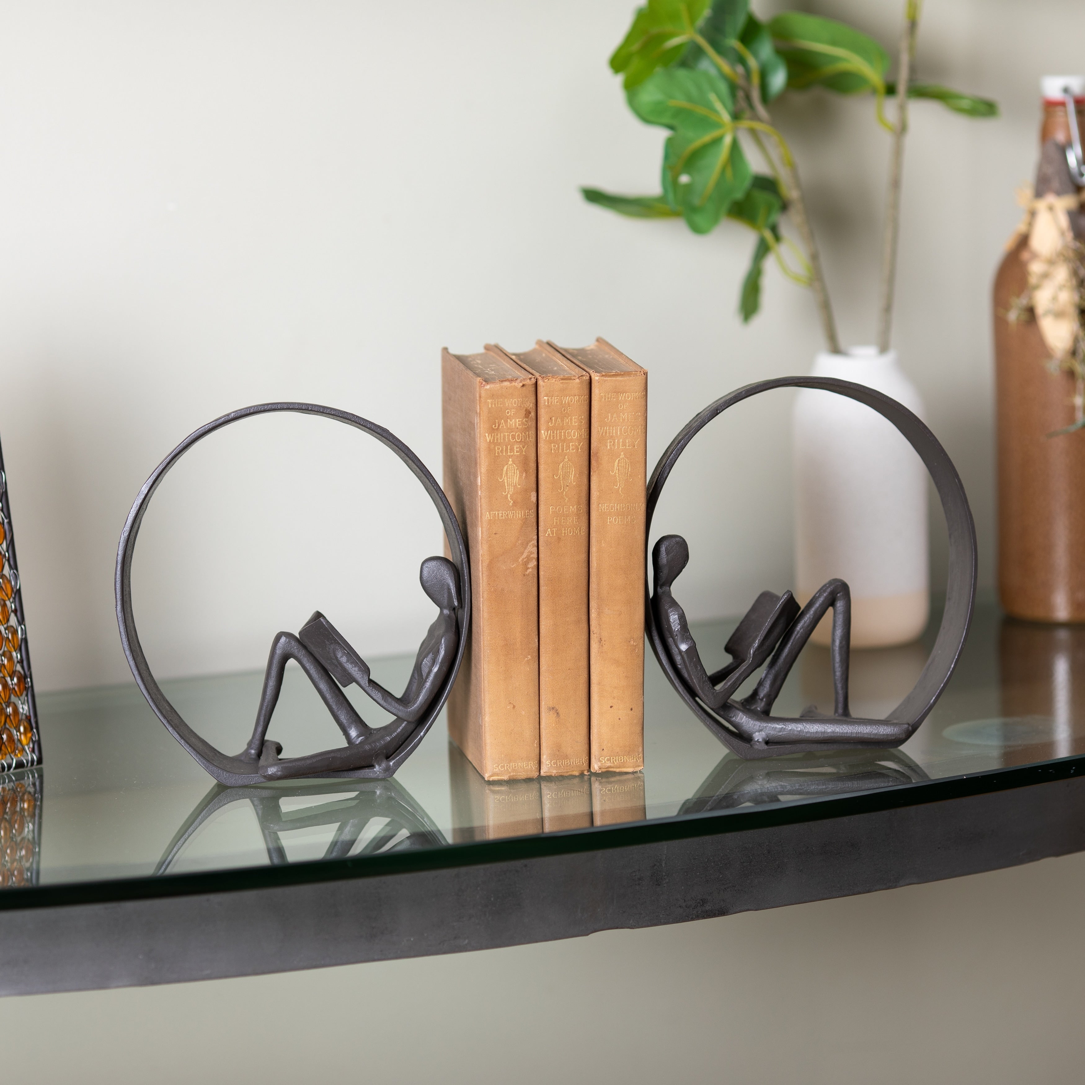 Danya B. Contemporary Encircled Reader Cast Iron Sculpture Statue - Male, Female, or Dual Bookend Options