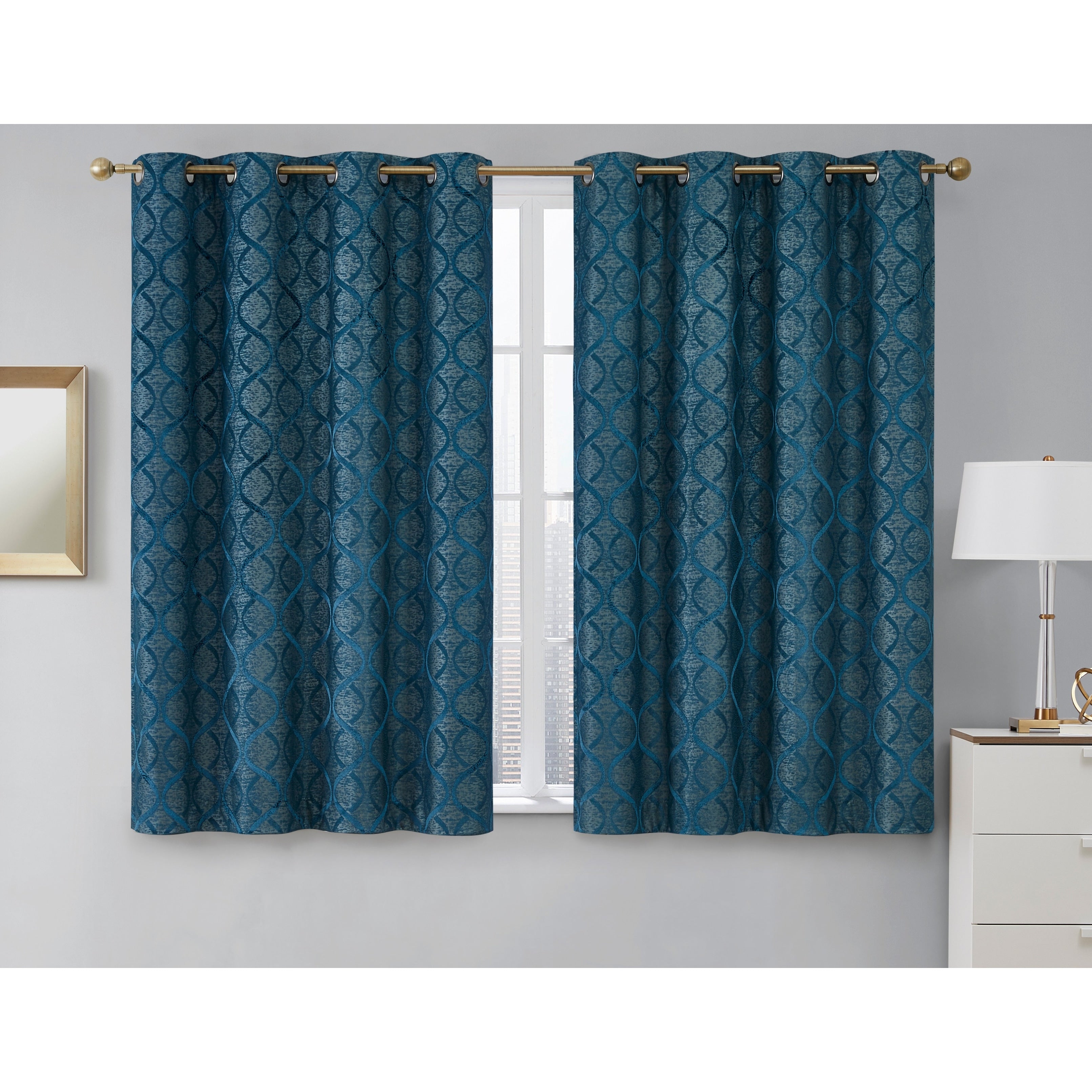 HLC.me Lattice Flocked 100% Complete Blackout Thermal Insulated Window Curtain Grommet Panels - Set of 2