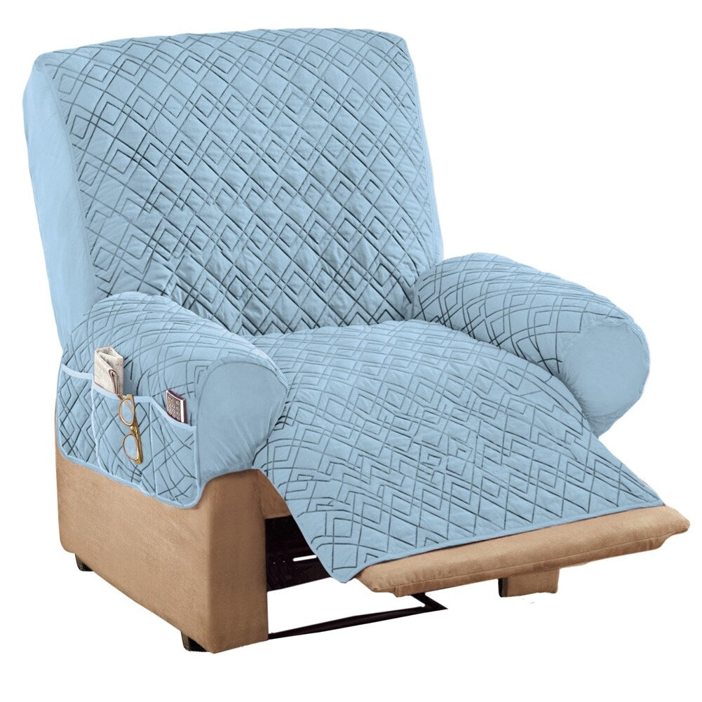 Diamond Quilted Stretch Recliner Cover with Storage