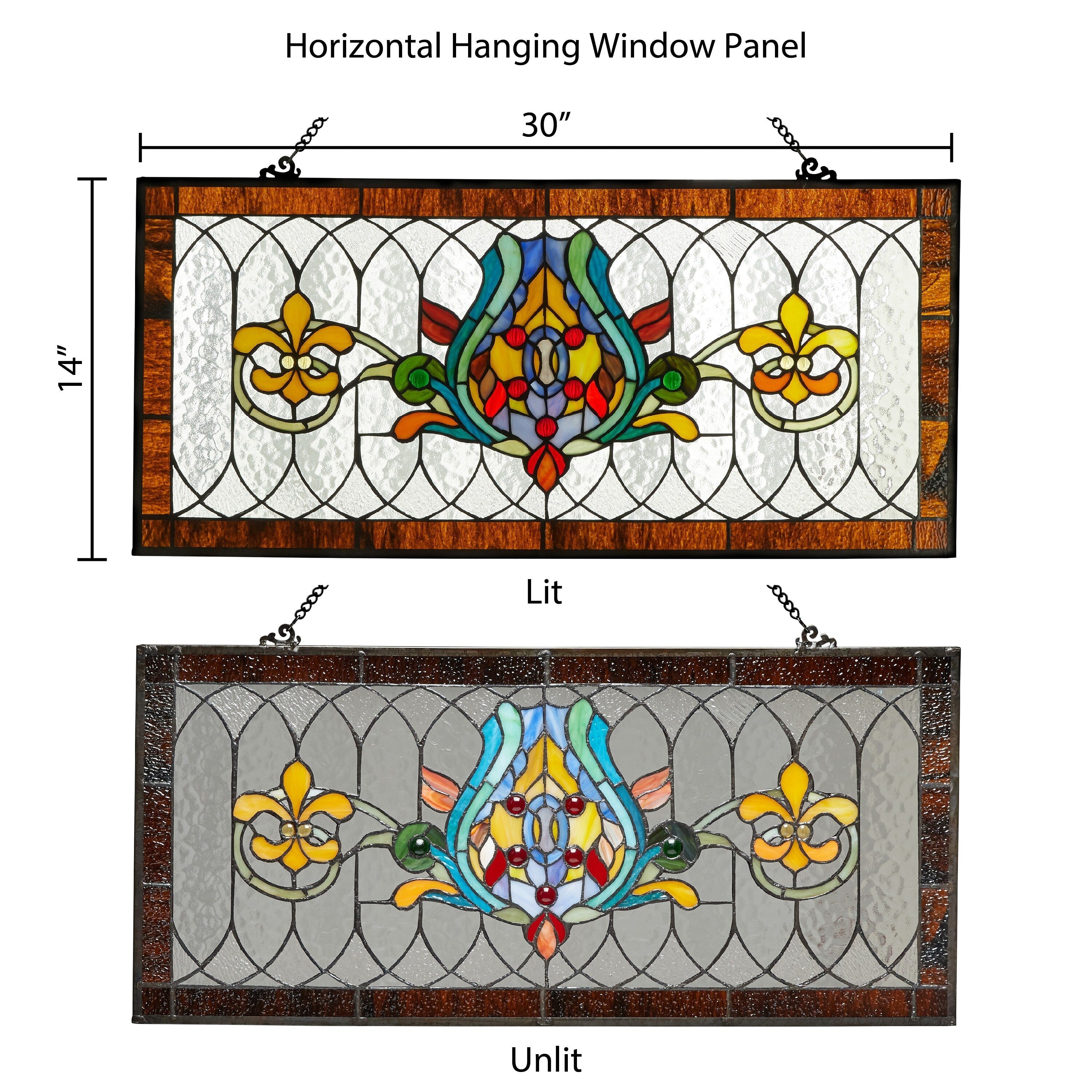 River of Goods Fleur De Lis Stained Glass Pub Window Panel - 30L x 0.25W x 14H