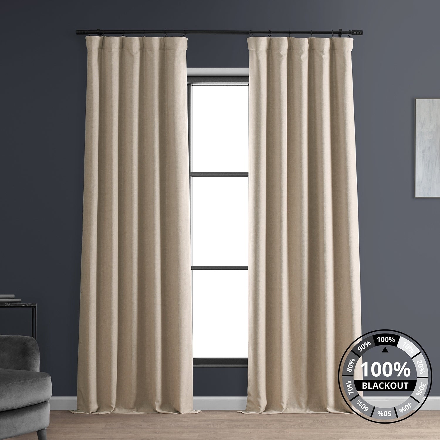 Exclusive Fabrics Faux Linen 100% Blackout Curtains Heat and Light Blocking - (1 Panel)