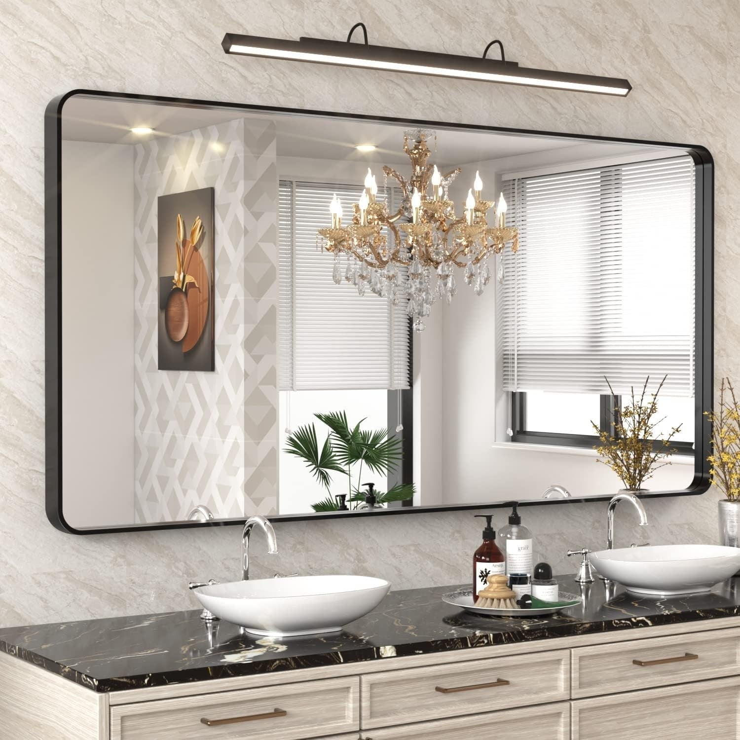 Apmir Metal Frame Tempered Glass Bathroom Vanity Mirror for Wall, Cloakroom, Bedroom