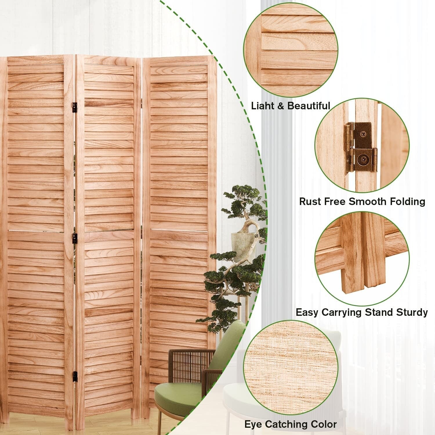 65'' H Solid Wood Folding Room Divider