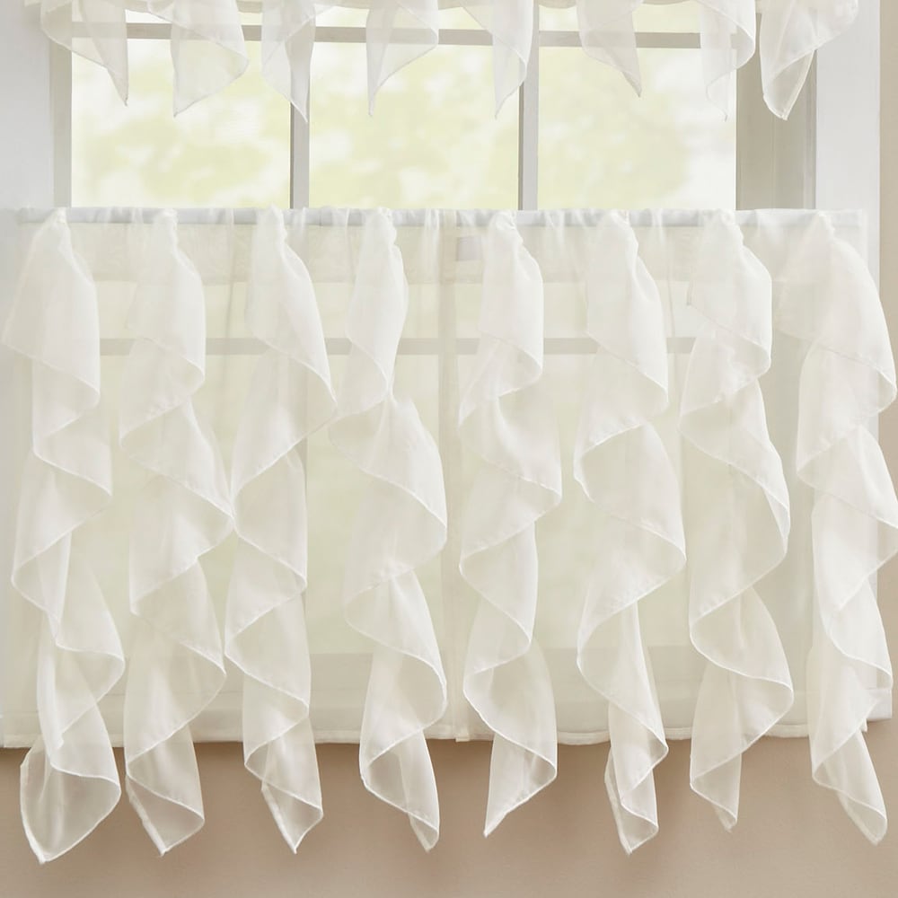 Chic Sheer Voile Vertical Ruffled Tier Window Curtain Valance and Tier