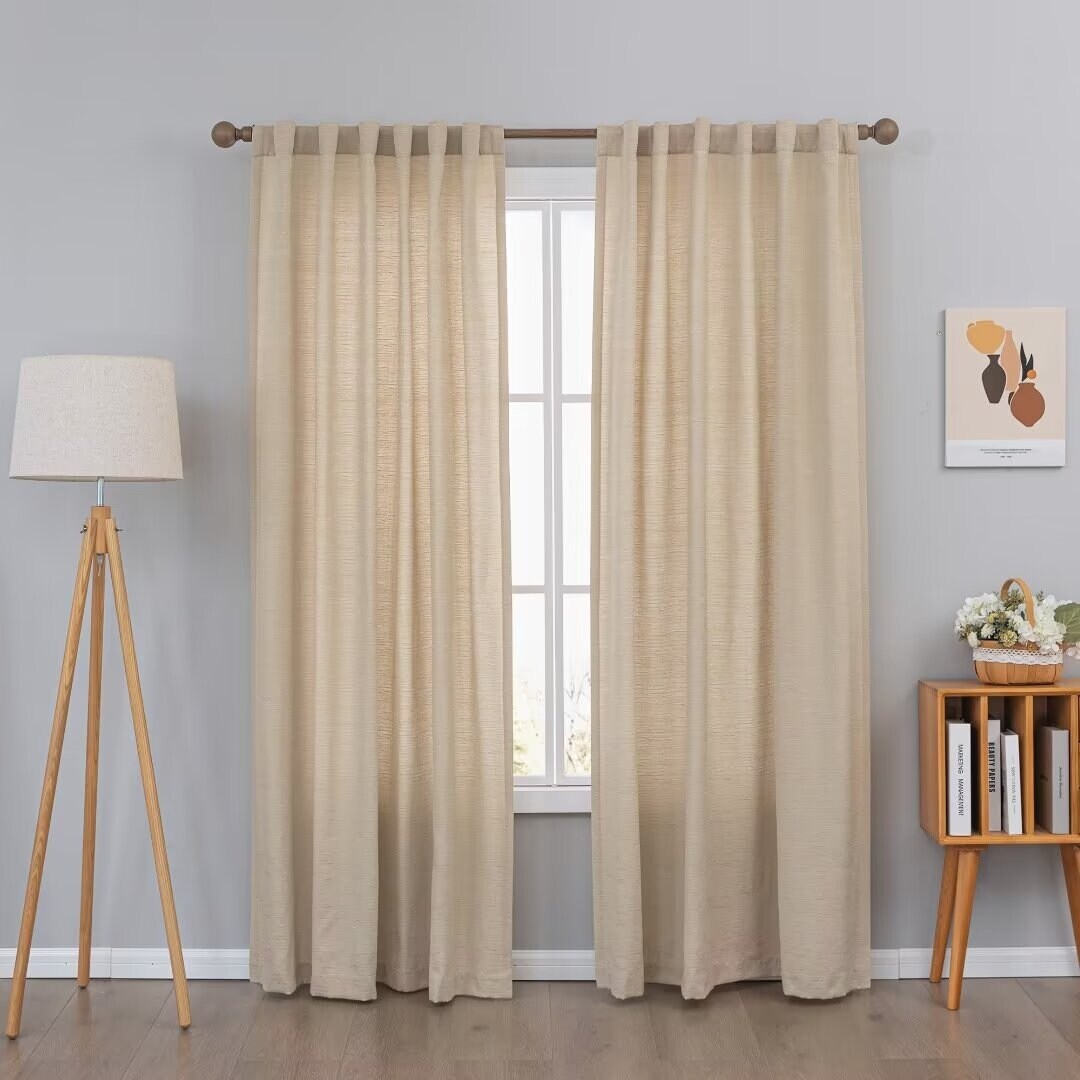 Cotton Blend Light Filtering Textured Back Tab/Rod Pocket Curtain Pair (Set of 2)