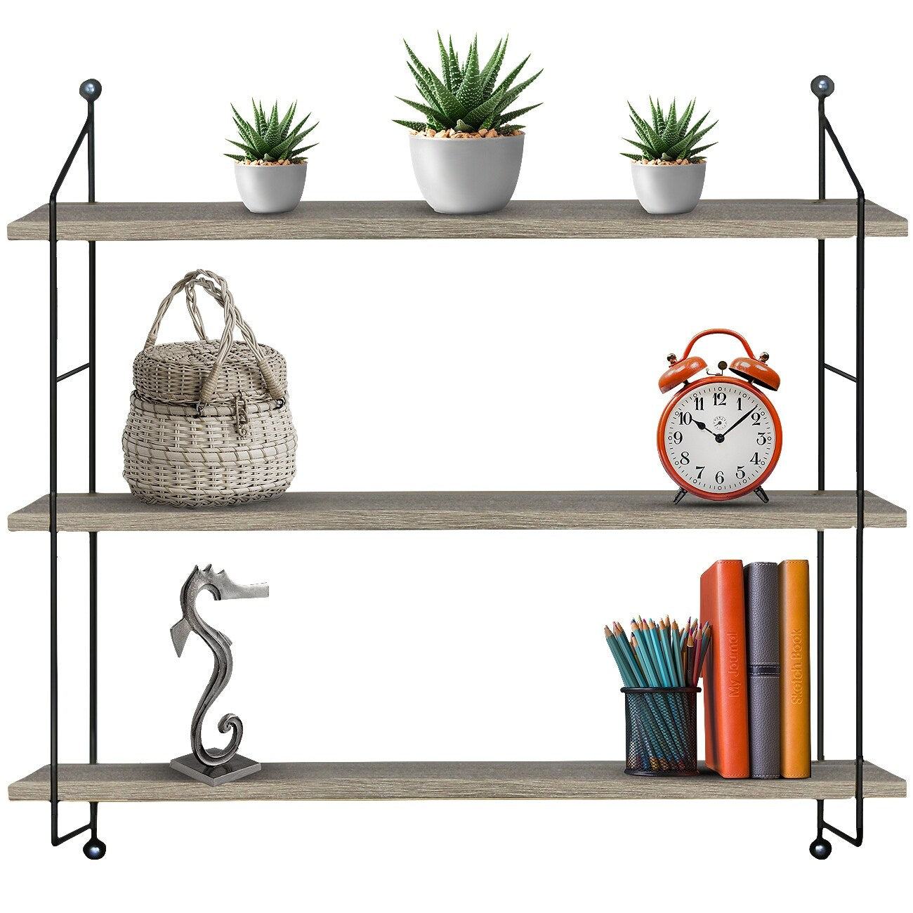 Sorbus Rustic Floating Shelf with Metal Brackets