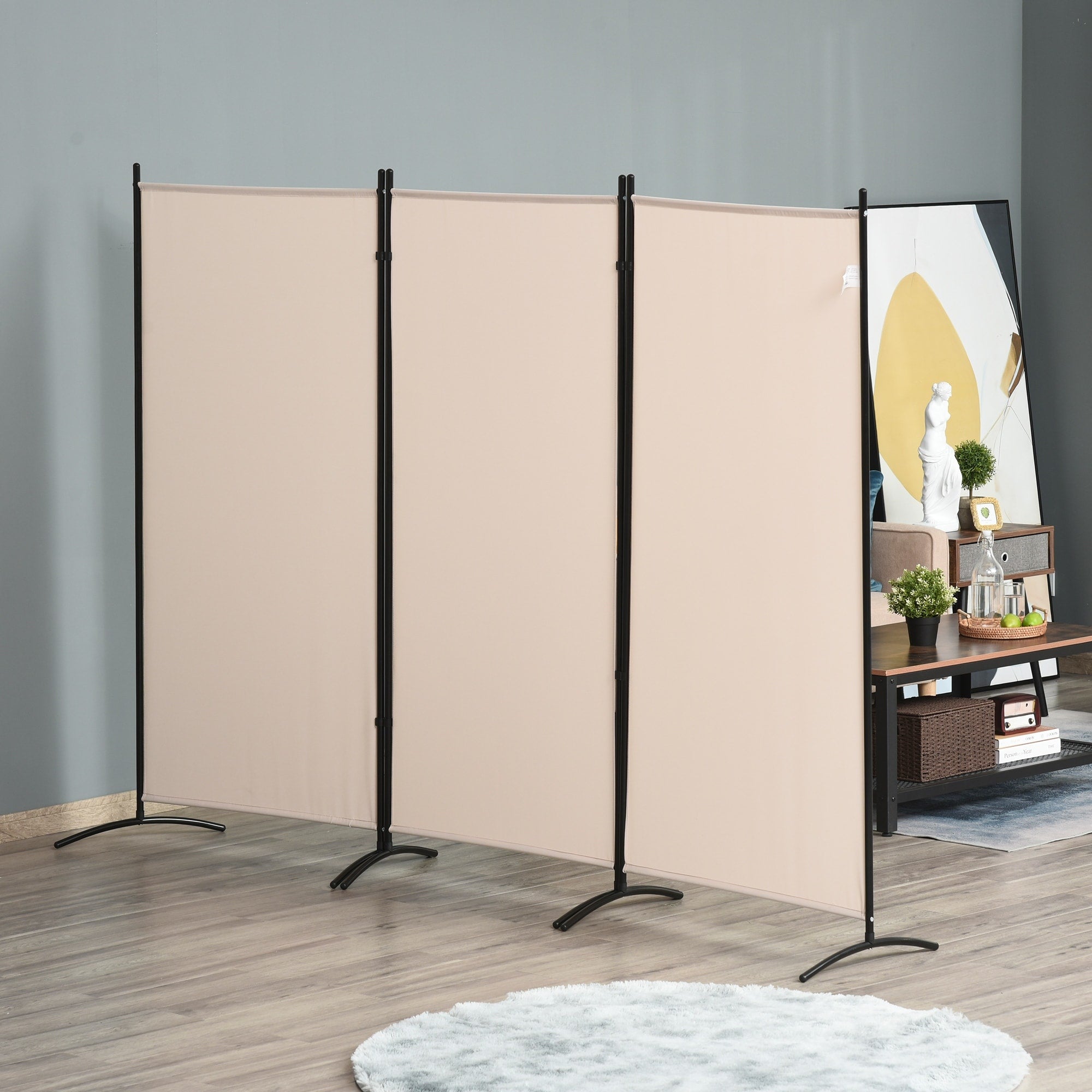 HOMCOM 3-Panel Folding Screen Room Divider Privacy Separator Partition for Indoor Bedroom Office, Outdoor Patio 100 x 72 Beige