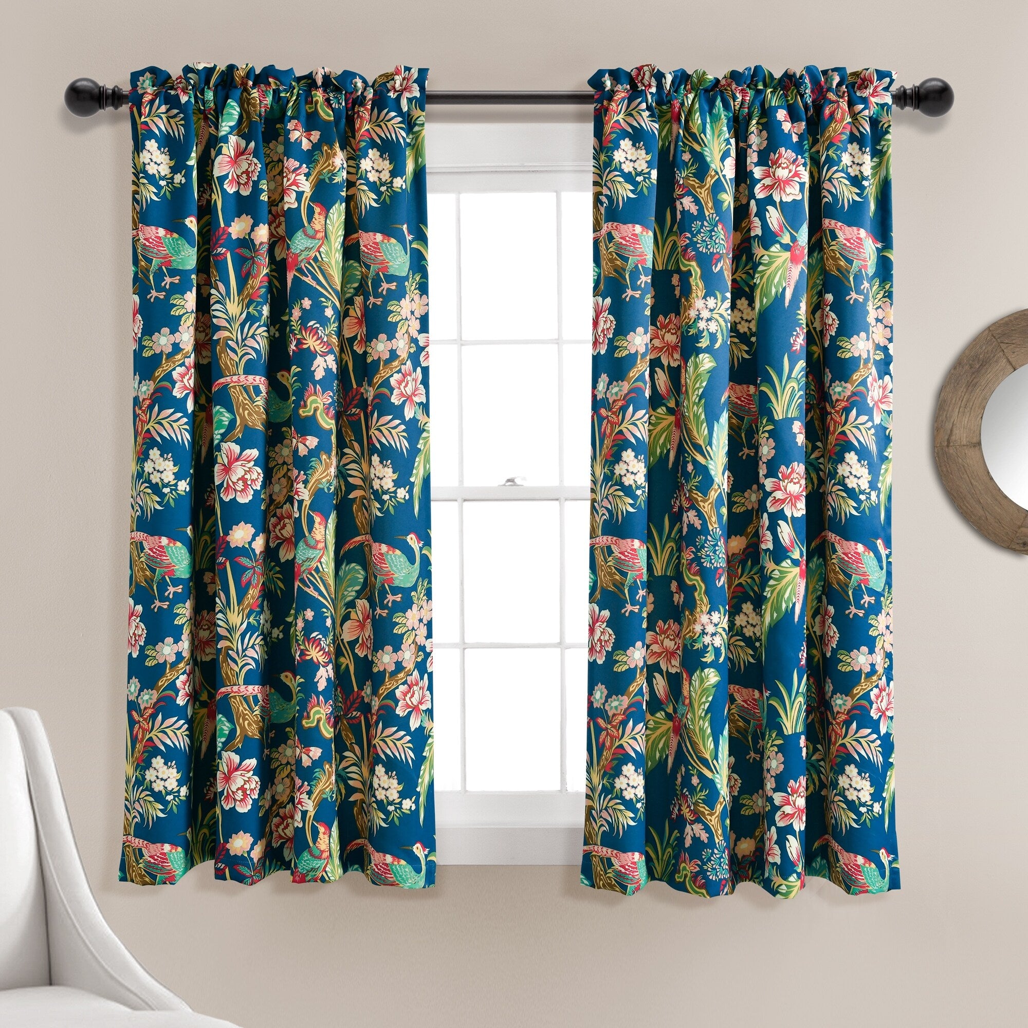 Lush Decor Dolores Light Filtering Floral Bird Print Curtain Pair Panels