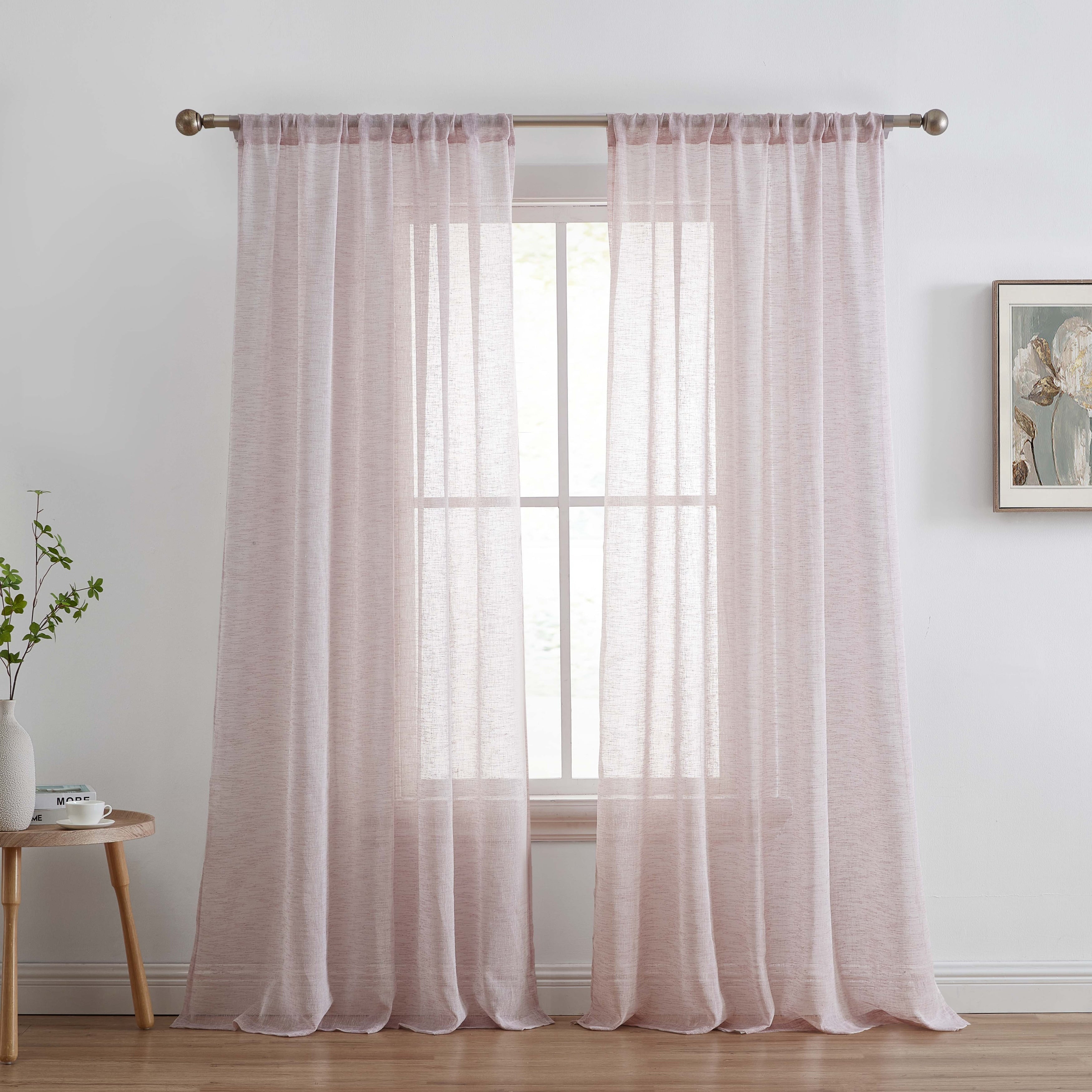 HLC.me Penelope Faux Linen Textured Semi Sheer Light Filtering Window Pole Pocket Curtains Panels - Set of 2