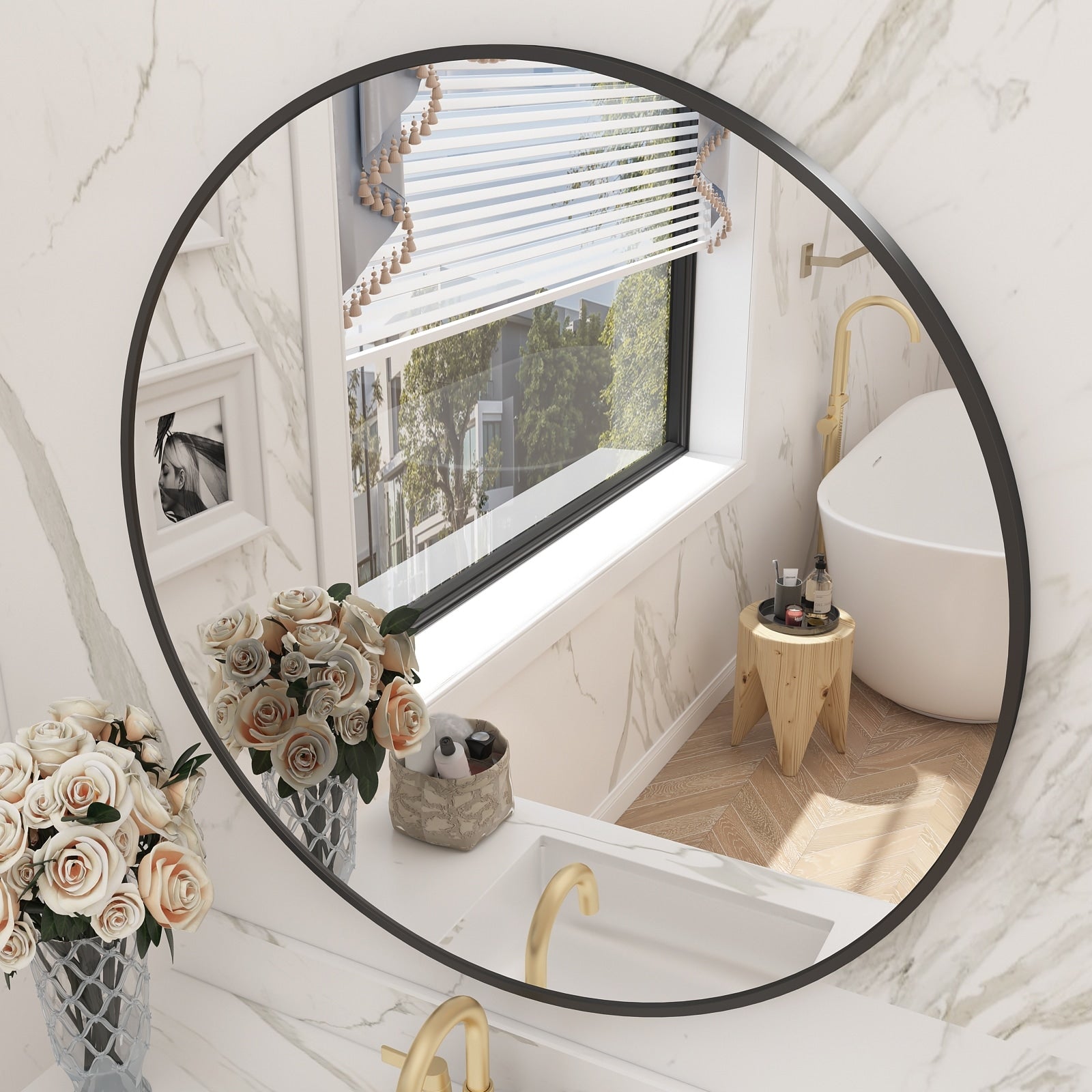 Full Size Round Bathroom Vanity Wall Mirror with Metal Frame