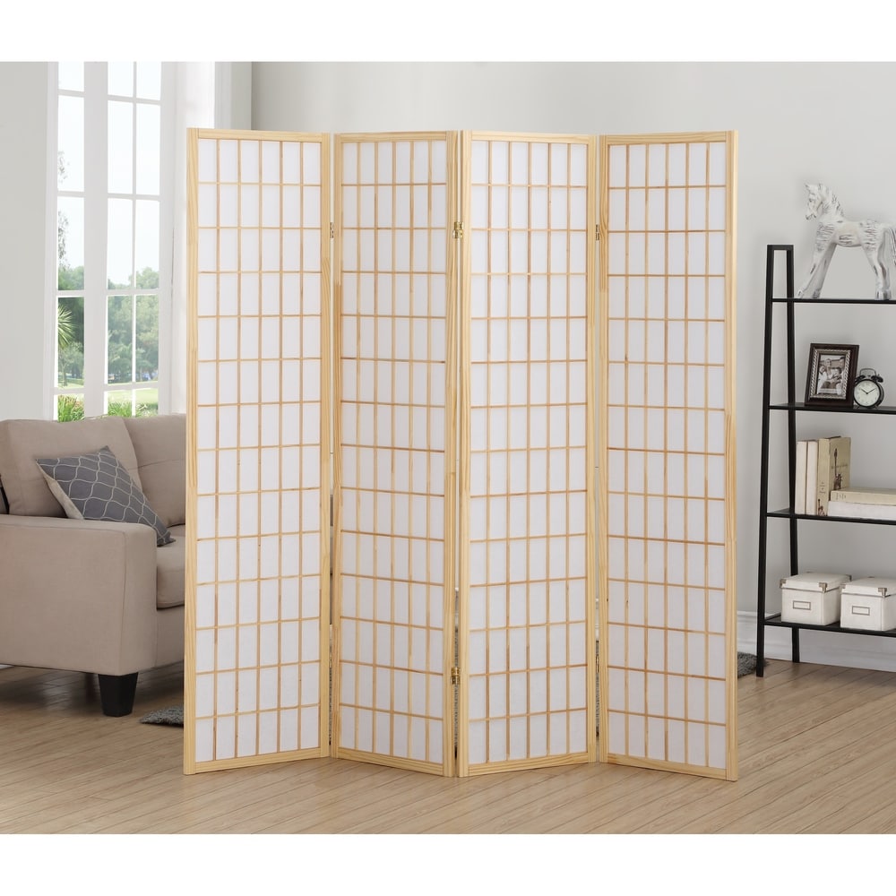 Roundhill Furniture Hoceima Oriental Shoji 4-panel Room Divider