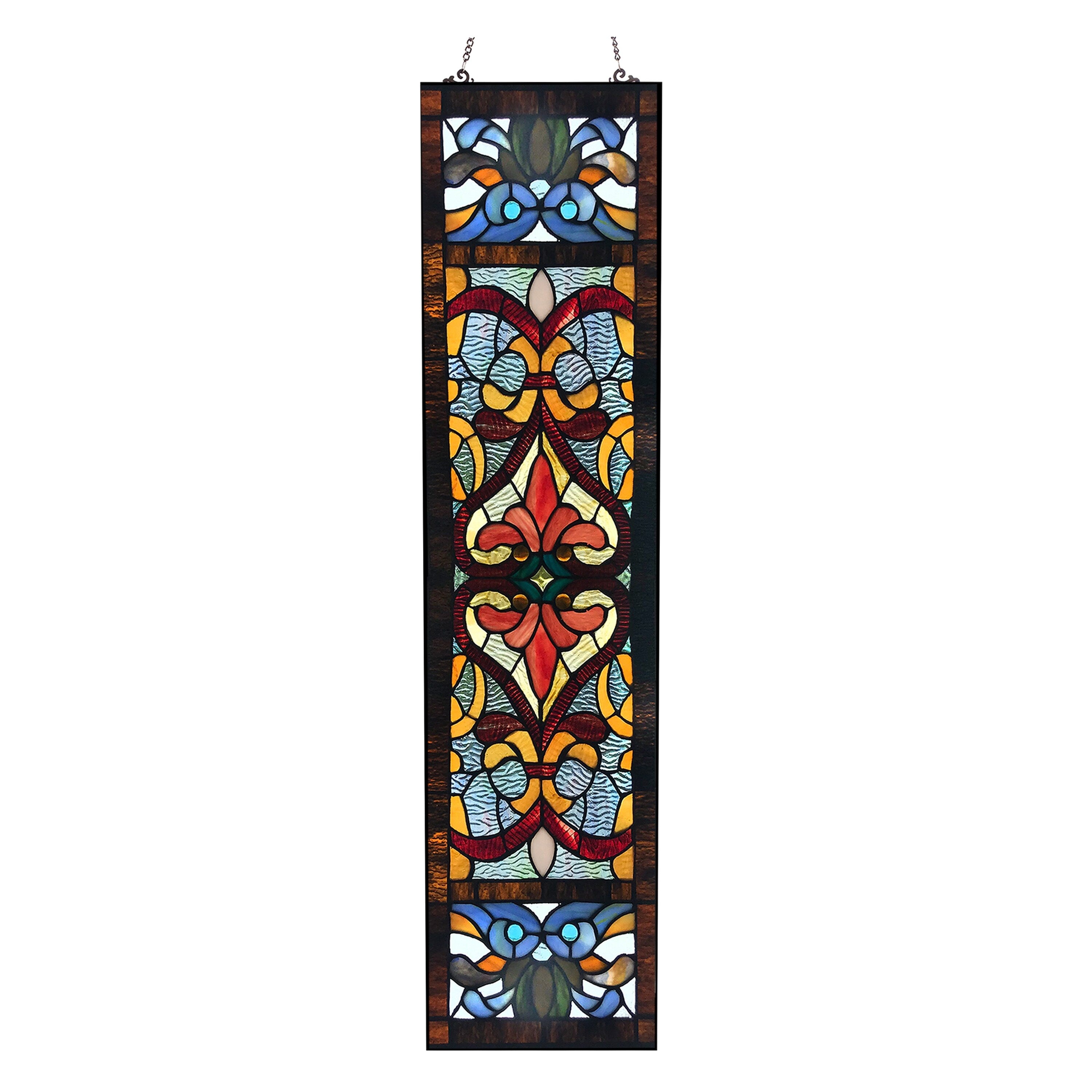 River of Goods Victorian Stained Glass Fleur De Lis Window Panel - 9.5L x 0.25W x 36H