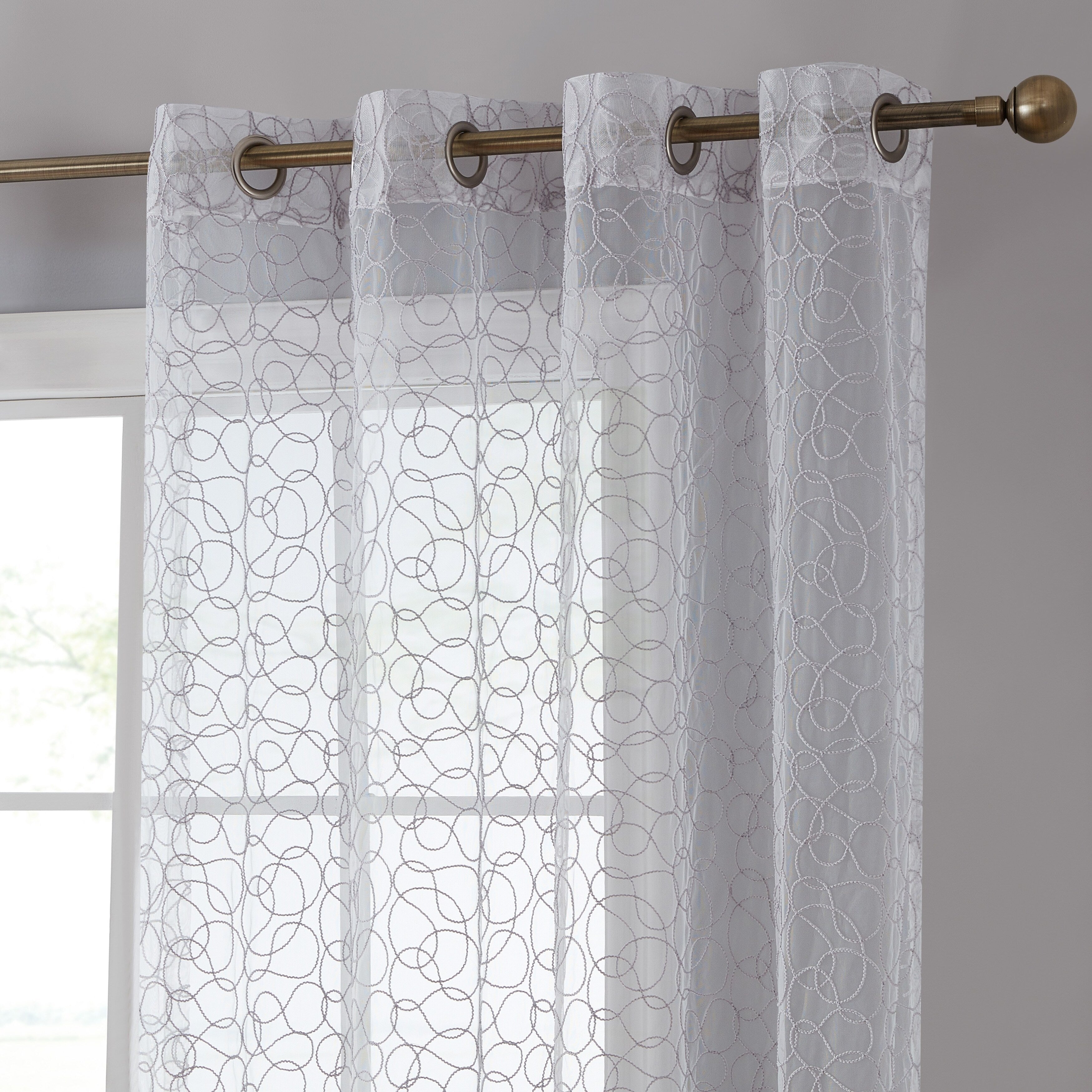 HLC.me Audrey Embroidered Premium Soft Decorative Sheer Voile Light Filtering Grommet Window Curtain Panels - Set of 2