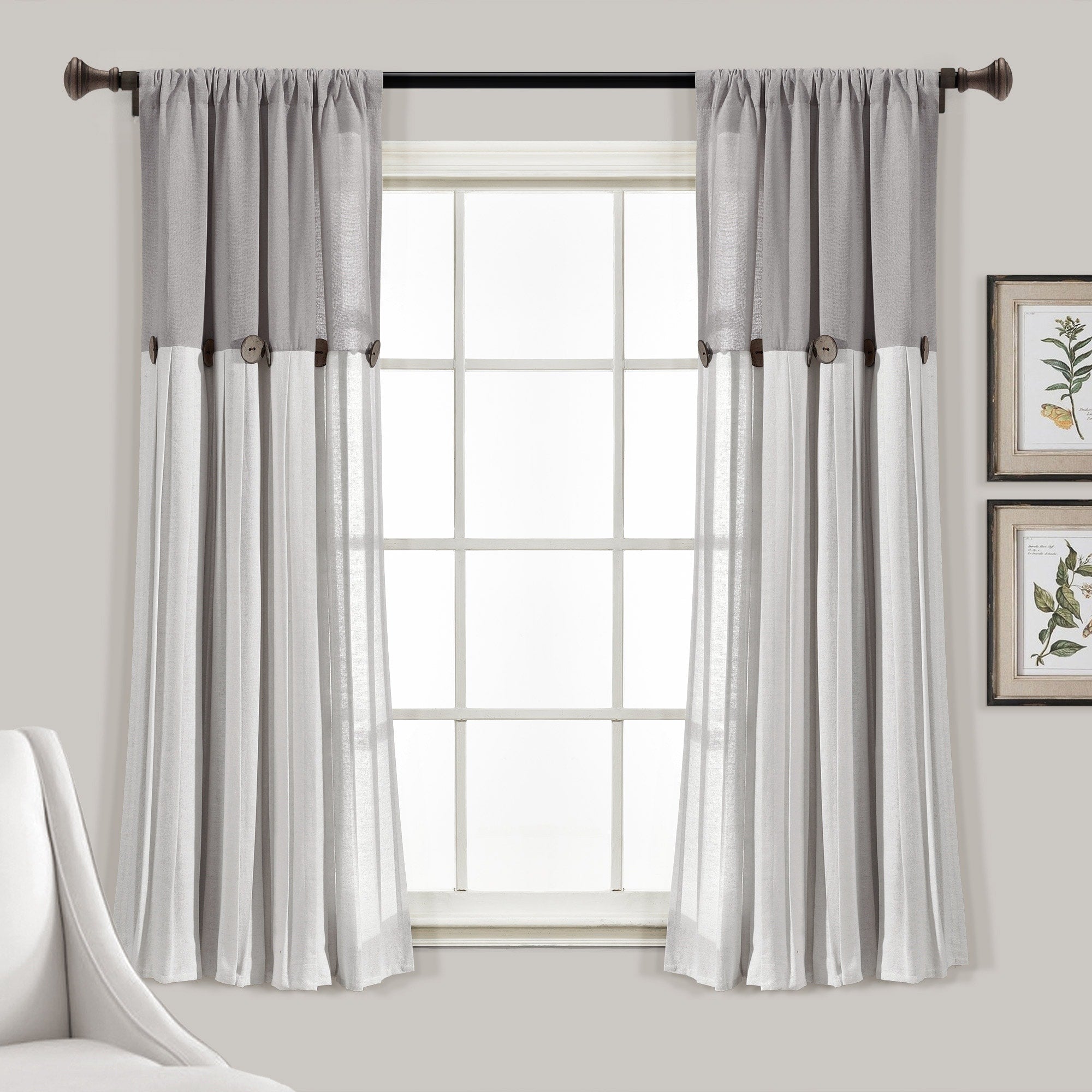 Lush Decor Linen Button Single Panel Window Curtain