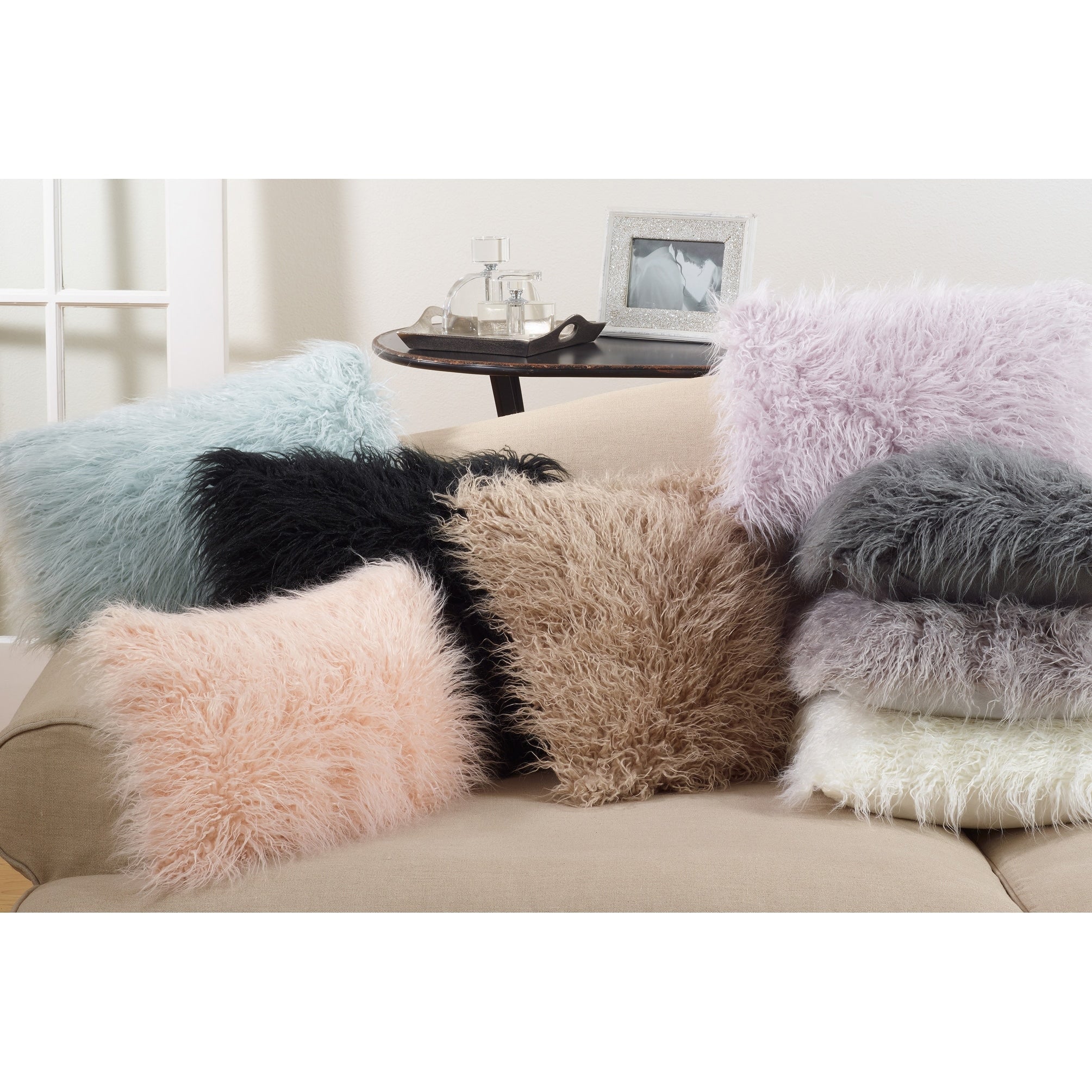 Mongolian Shaggy Faux Fur Throw Pillow