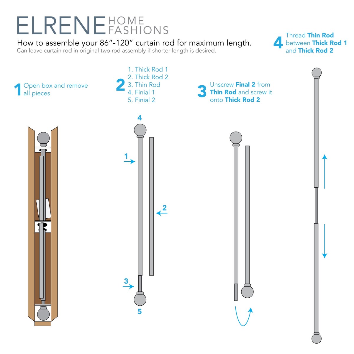 Elrene Florence Window Curtain Rod and Stacked Squares Shaped Finial