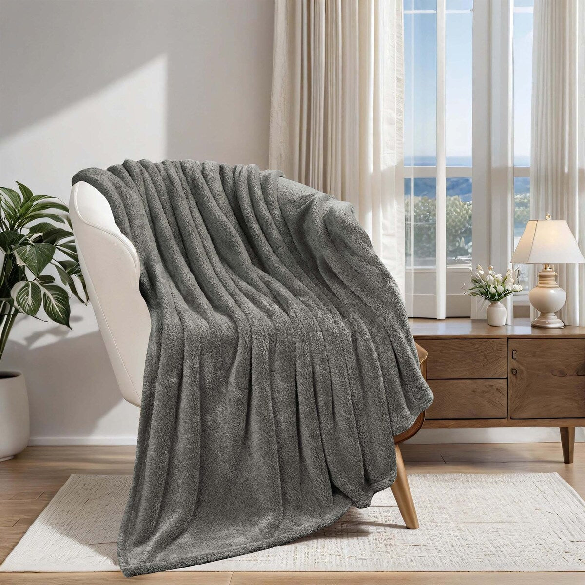 Simply Essential Plush Medium Weight Classic Solid Fleece Blanket