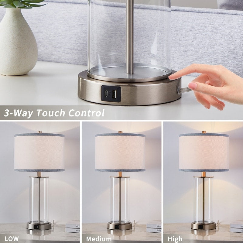 KAWOTI 23.25 Touch Control Table Lamp Set with USB Port and Bulbs