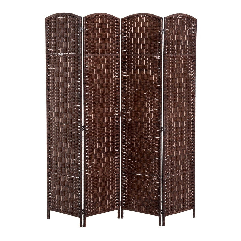 HomCom 6' Tall Wicker Weave Four Panel Room Divider Privacy Screen - Chestnut Brown