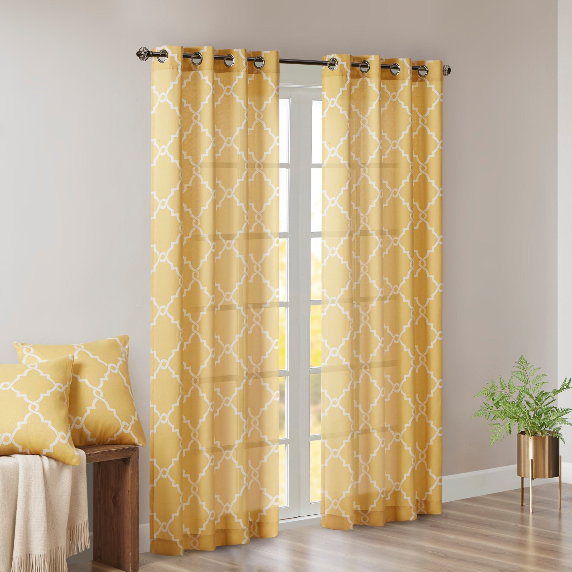 Madison Park Westmont Fretwork Print Grommet Top Window Single Curtain Panel