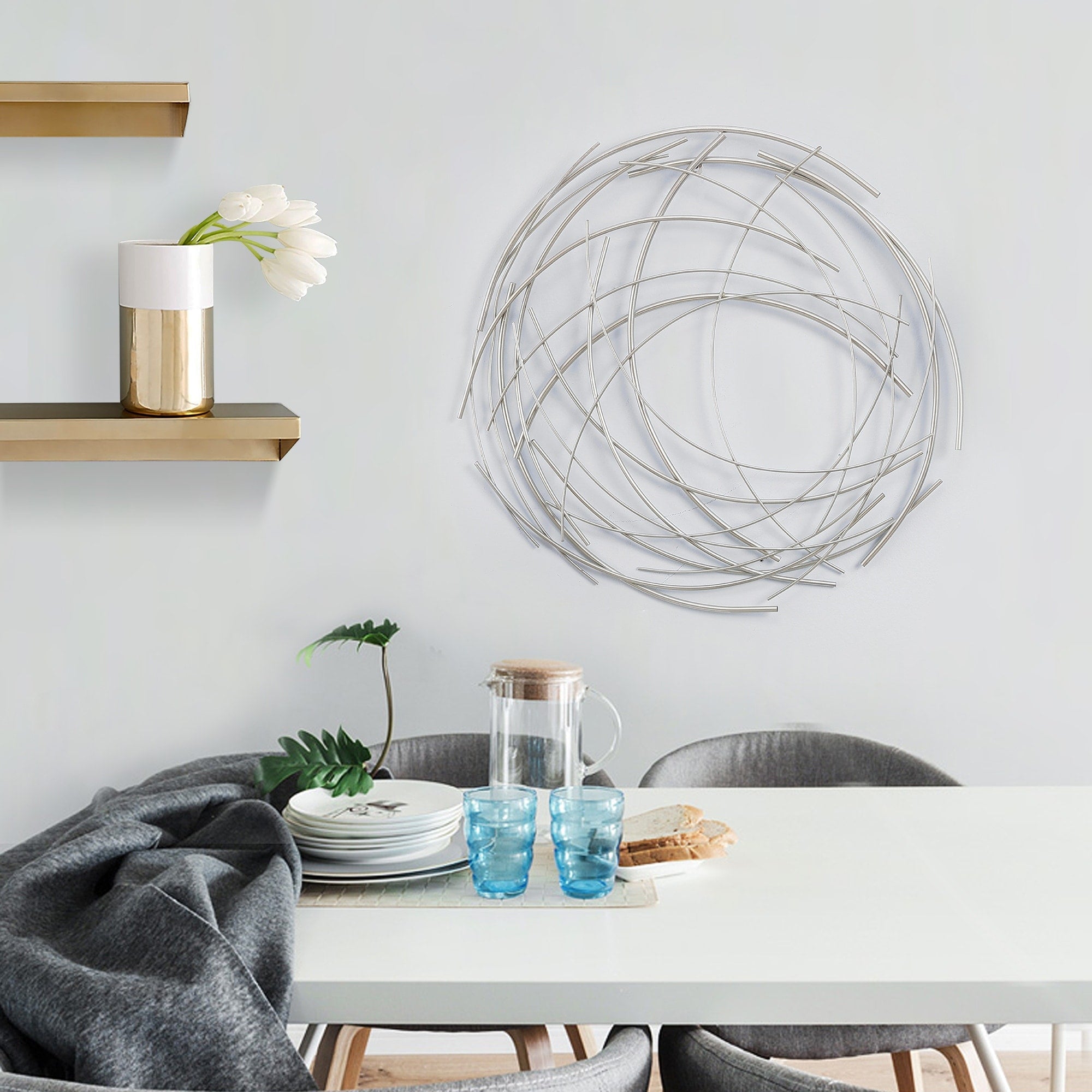 Silver Carbon Loft Abstract Iron Sticks Round Wall Decor