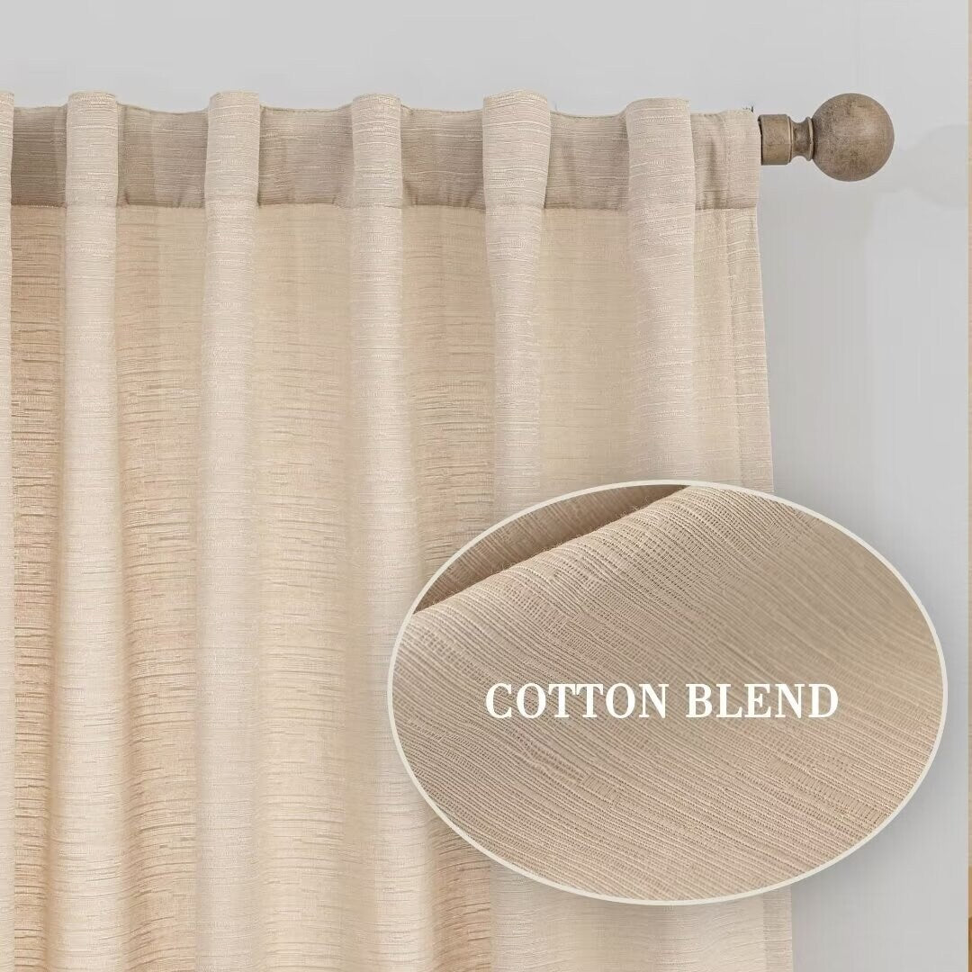 Cotton Blend Light Filtering Textured Back Tab/Rod Pocket Curtain Pair (Set of 2)