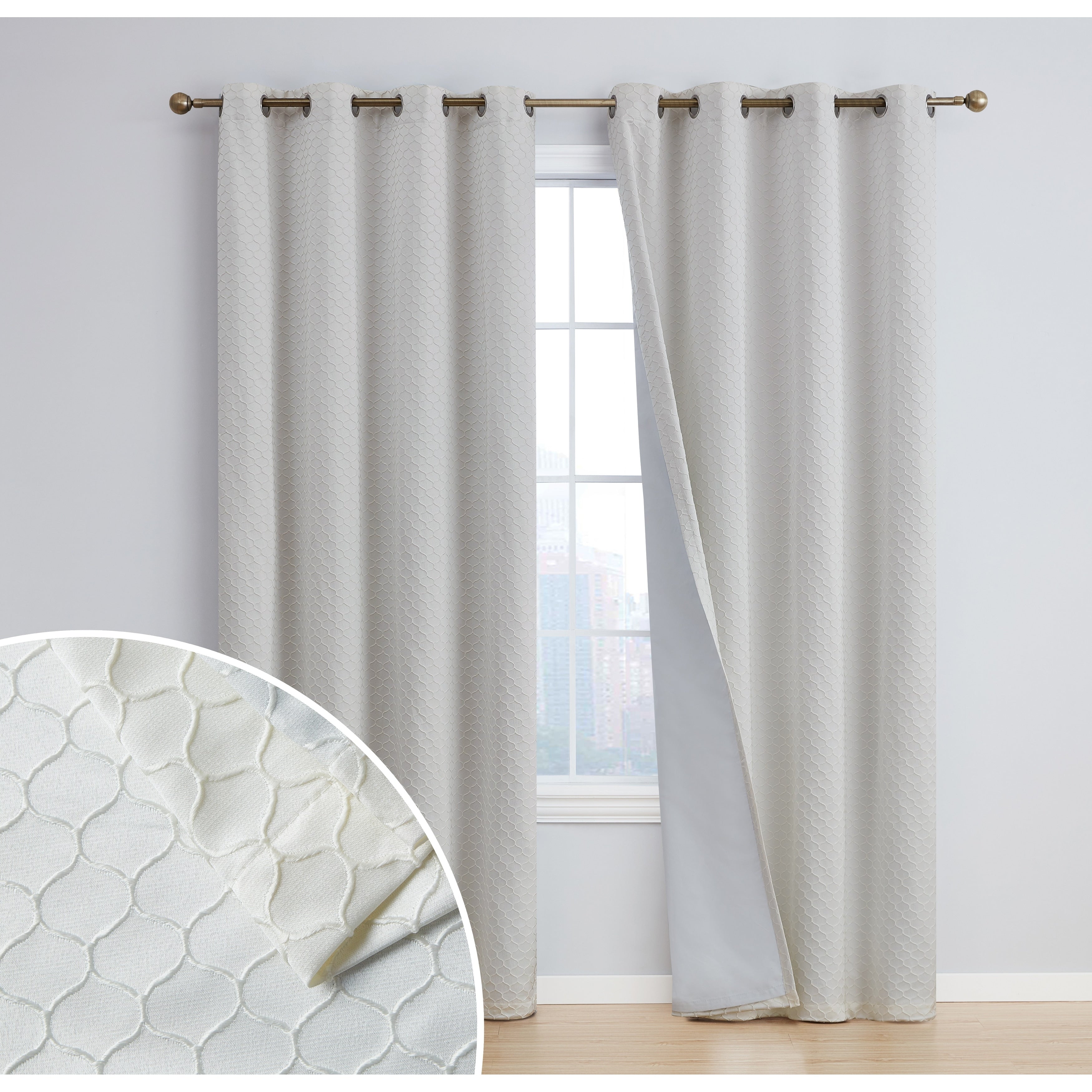 HLC.me Sienna Pattern 100% Complete Blackout Thermal Insulated Double Layer Window Curtain Grommet Panels, Set of 2