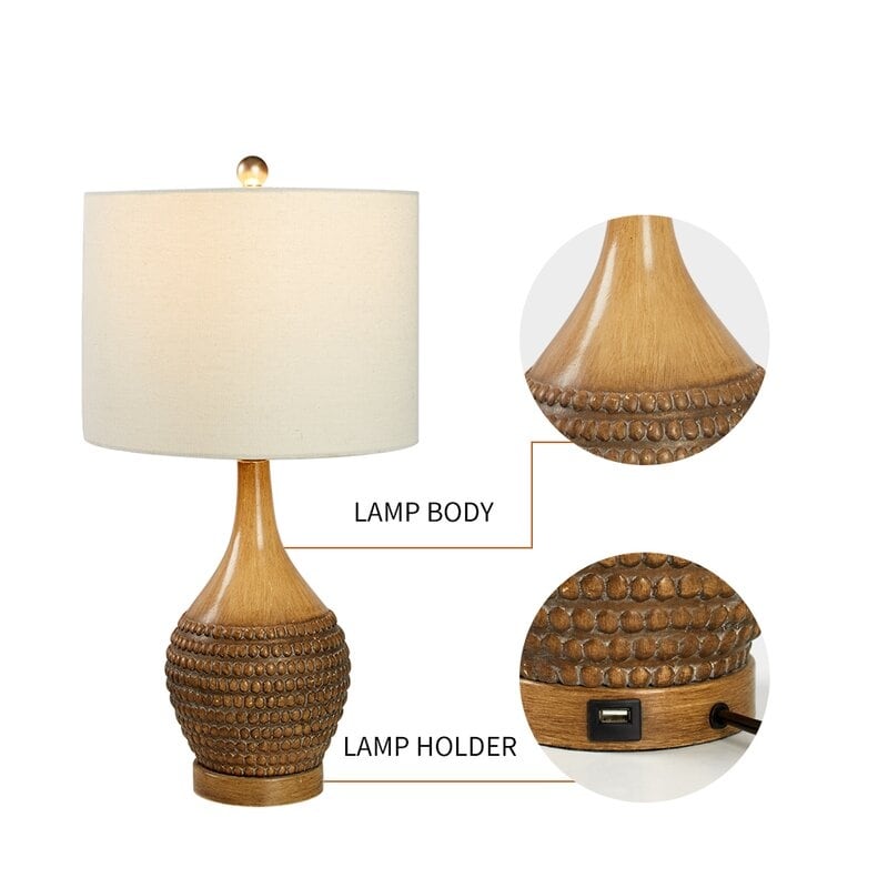 24.75 Brown Table Lamp Set with USB (Set of 2)