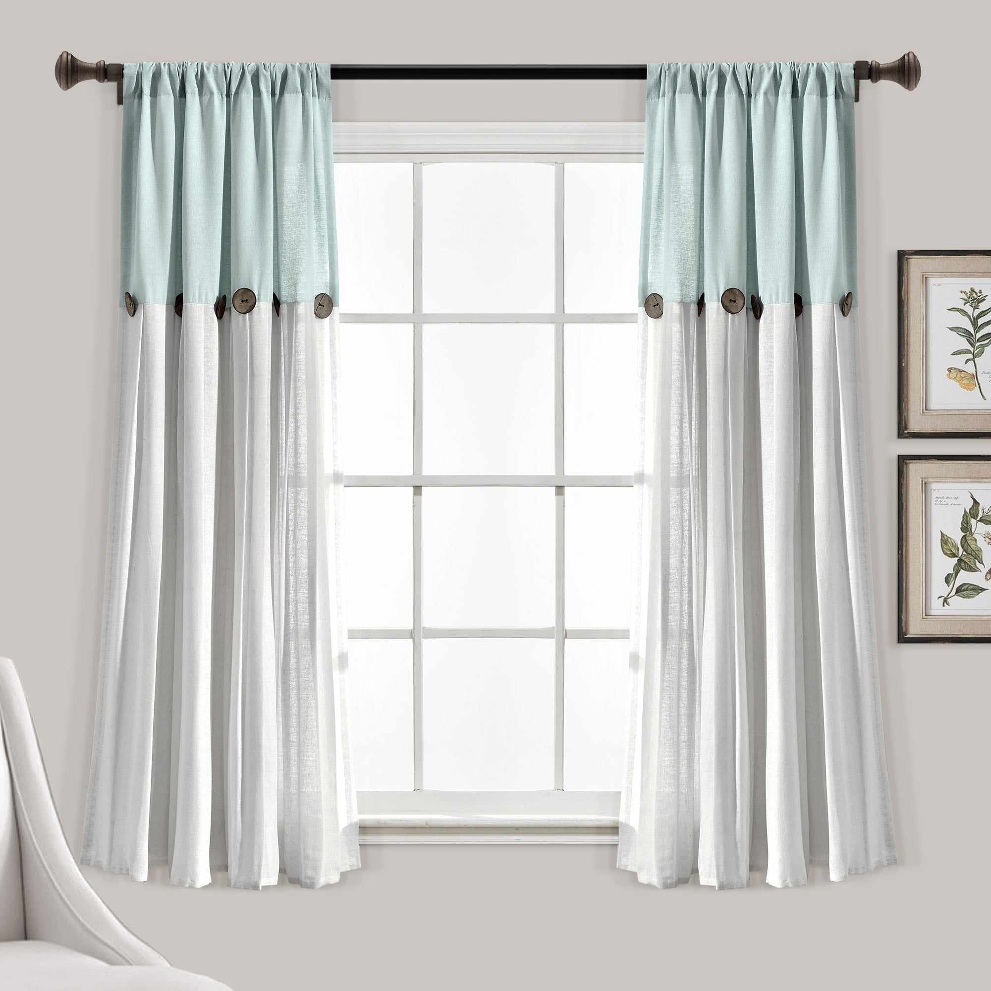 Lush Decor Linen Button Single Panel Window Curtain