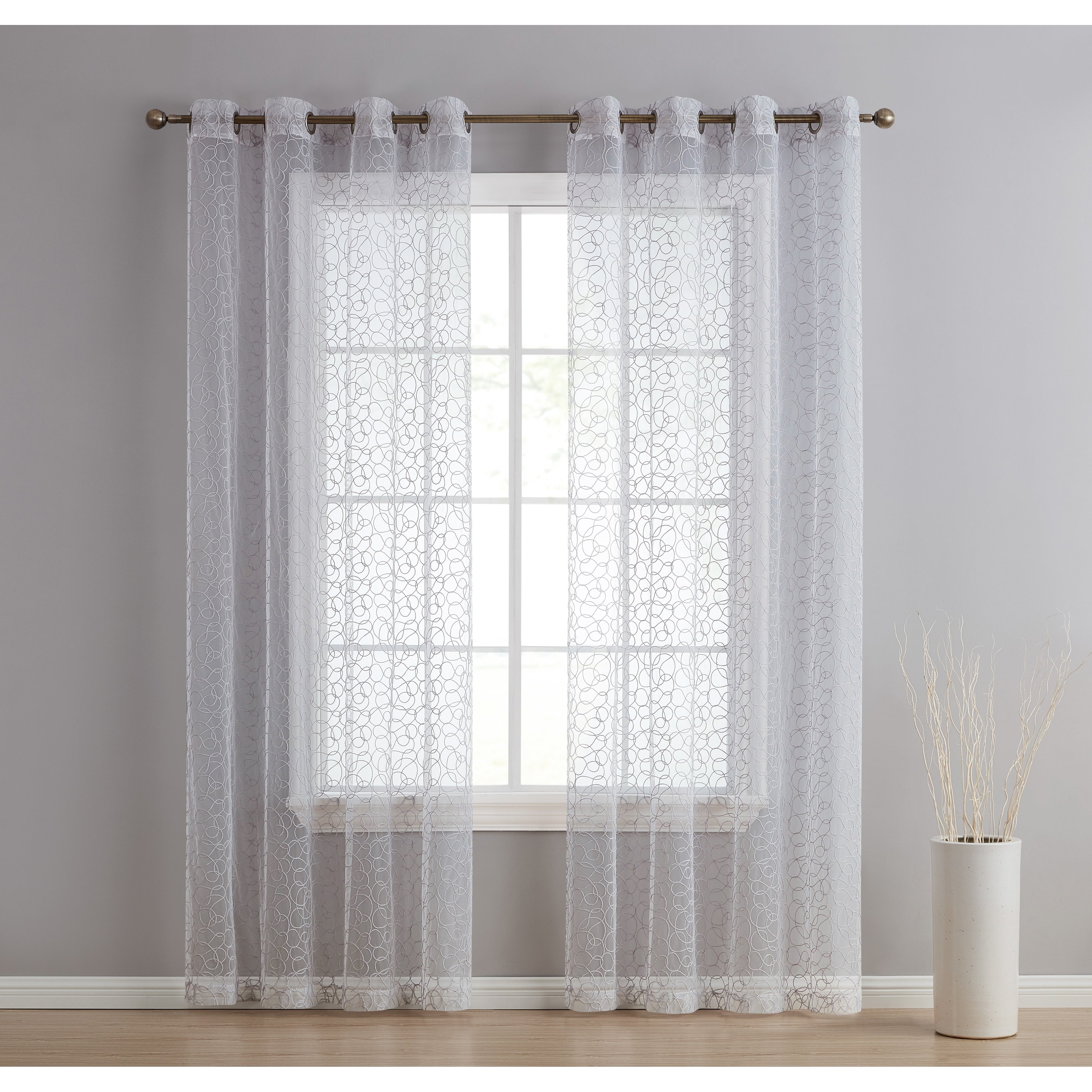 HLC.me Audrey Embroidered Premium Soft Decorative Sheer Voile Light Filtering Grommet Window Curtain Panels - Set of 2