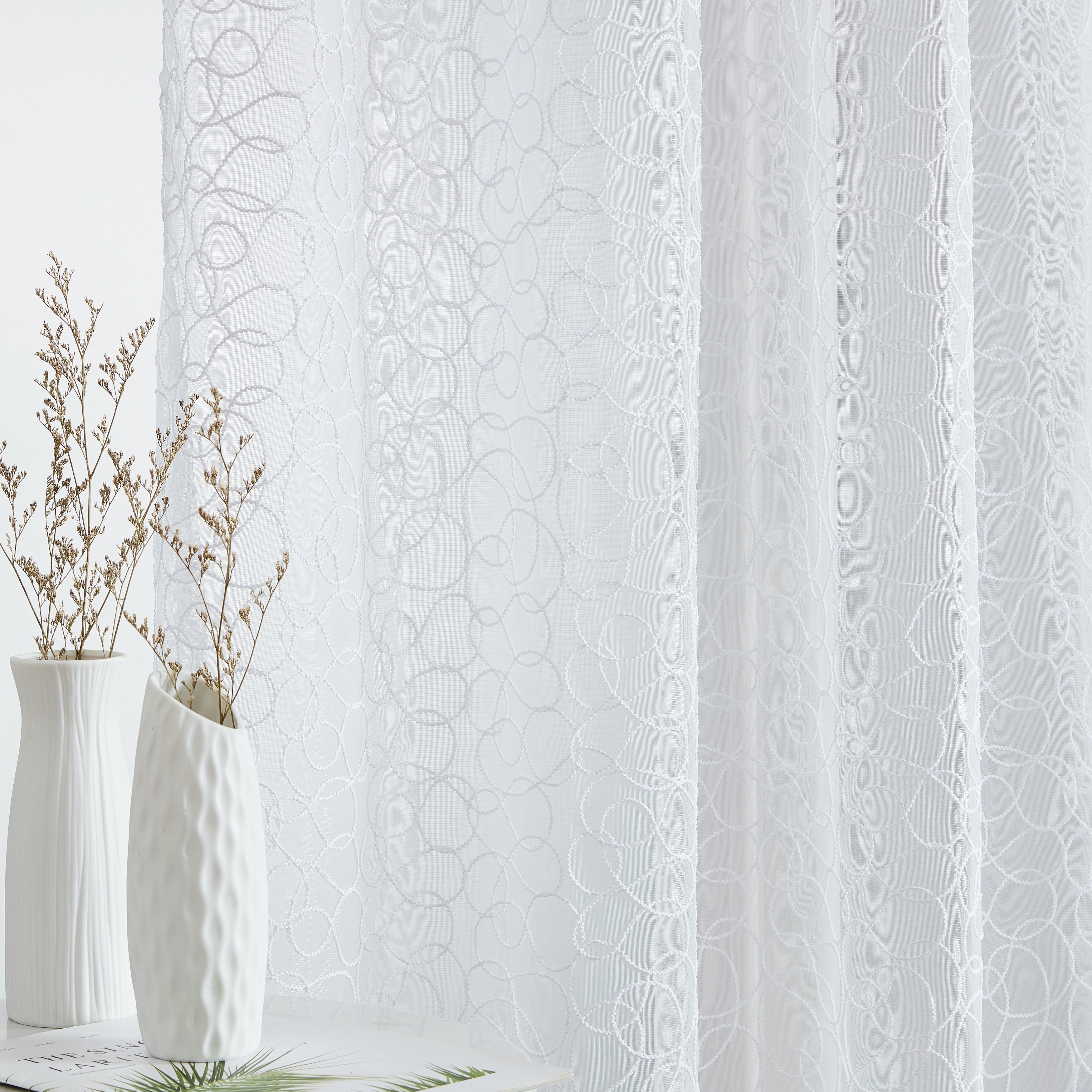 HLC.me Audrey Embroidered Premium Soft Decorative Sheer Voile Light Filtering Grommet Window Curtain Panels - Set of 2