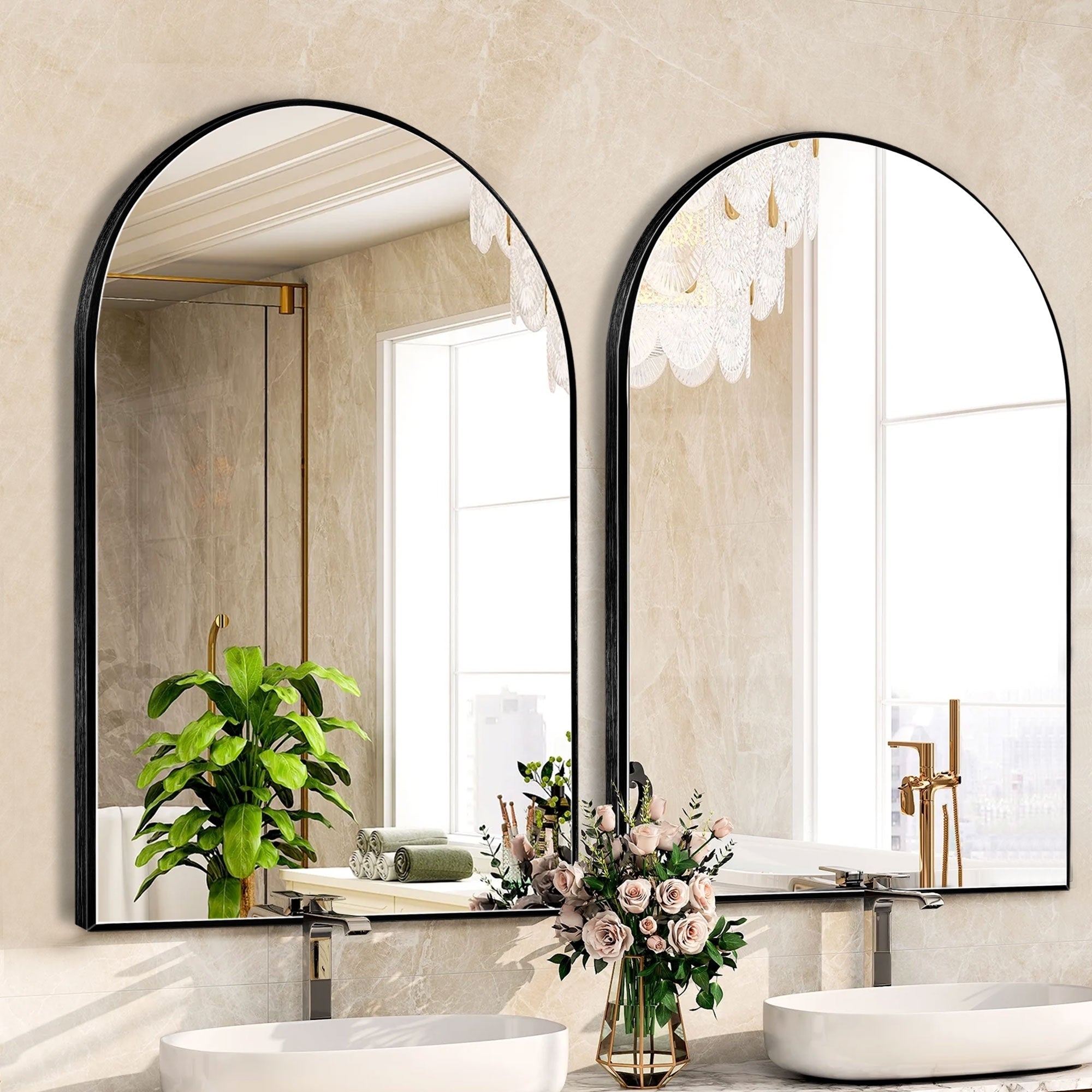 2 Pack Bathroom Arch Aluminum Wall Mirror Vanity Mirrors