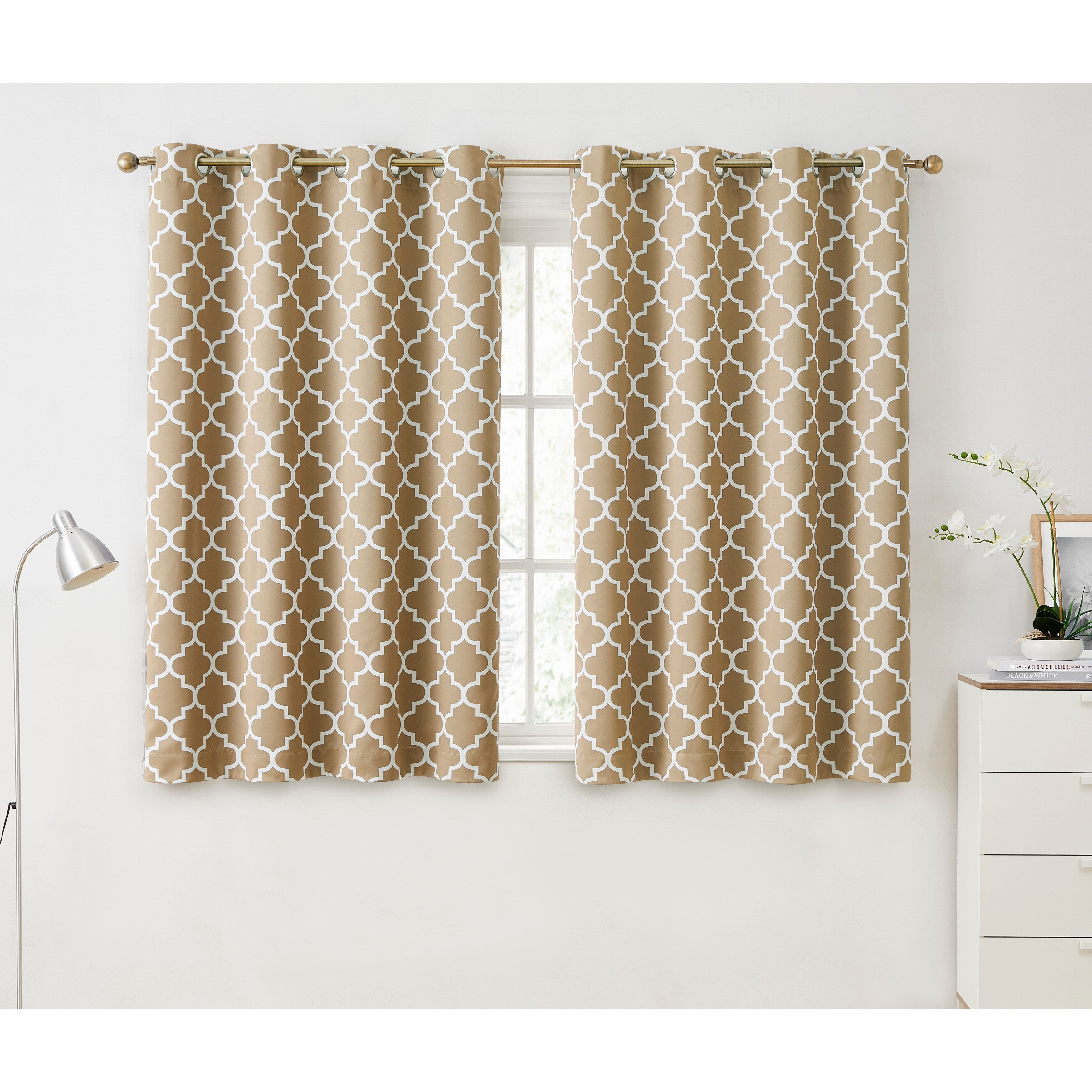 HLC.me Lattice Geometric Blackout Thermal Privacy Room Darkening Grommet Window Drapes Curtain Panels - Set of 2