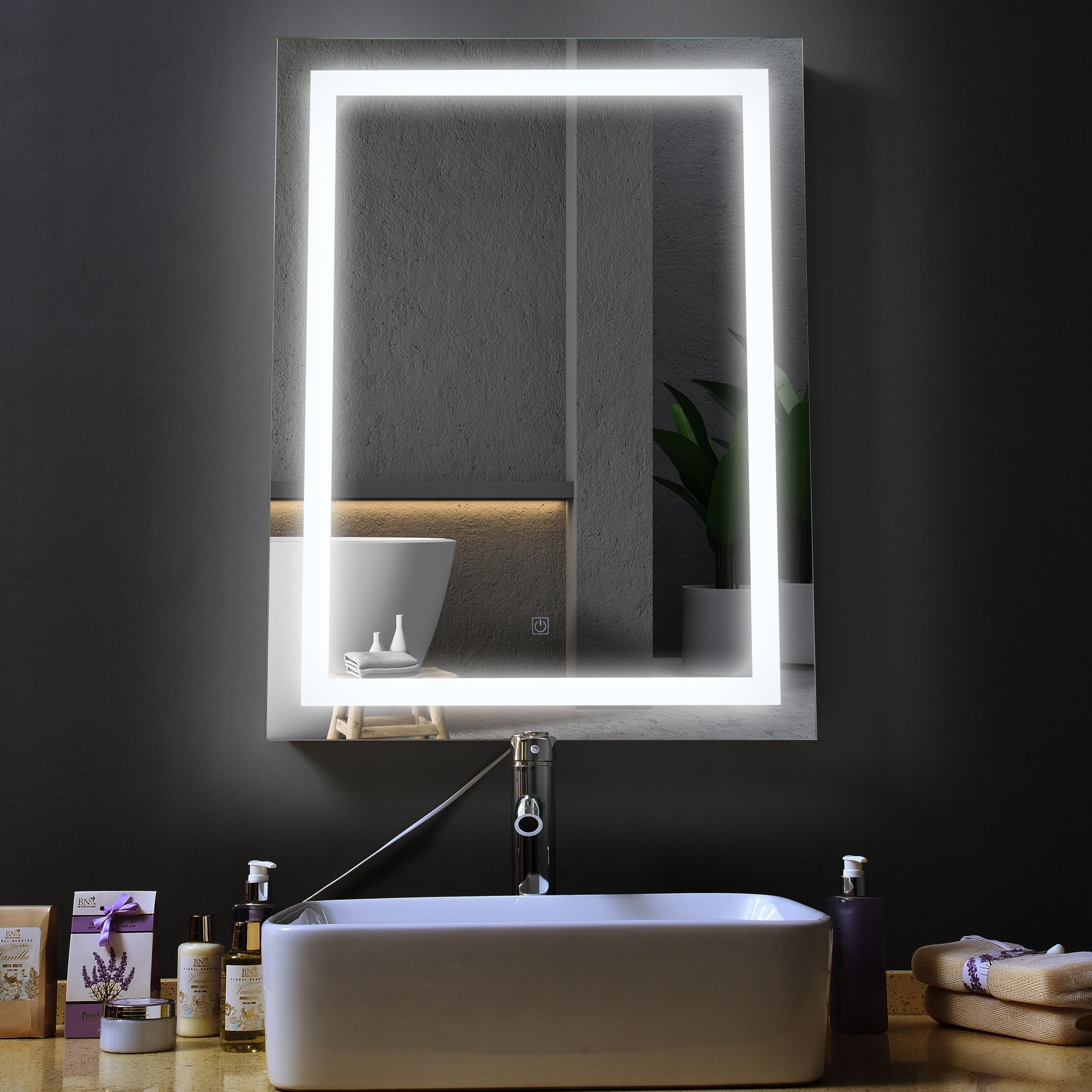 HOMCOM LED Wall Mount Bathroom Vanity Make Up Mirror w/Defogger - 36 x 28 - 36L x 28W