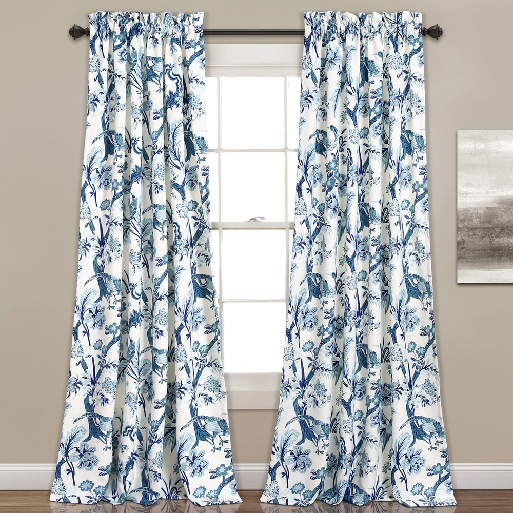 Lush Decor Dolores Light Filtering Floral Bird Print Curtain Pair Panels