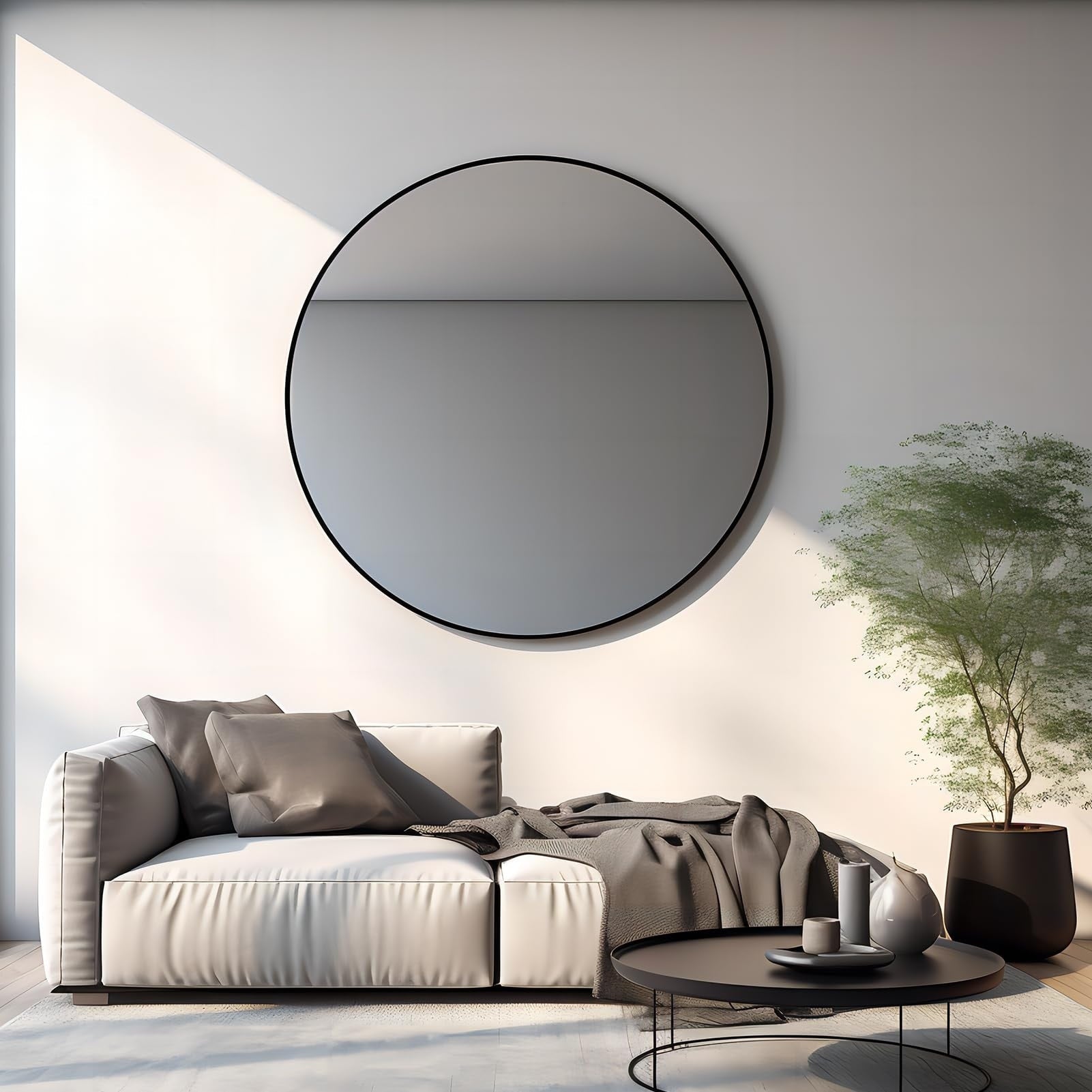 Full Size Round Bathroom Vanity Wall Mirror with Metal Frame